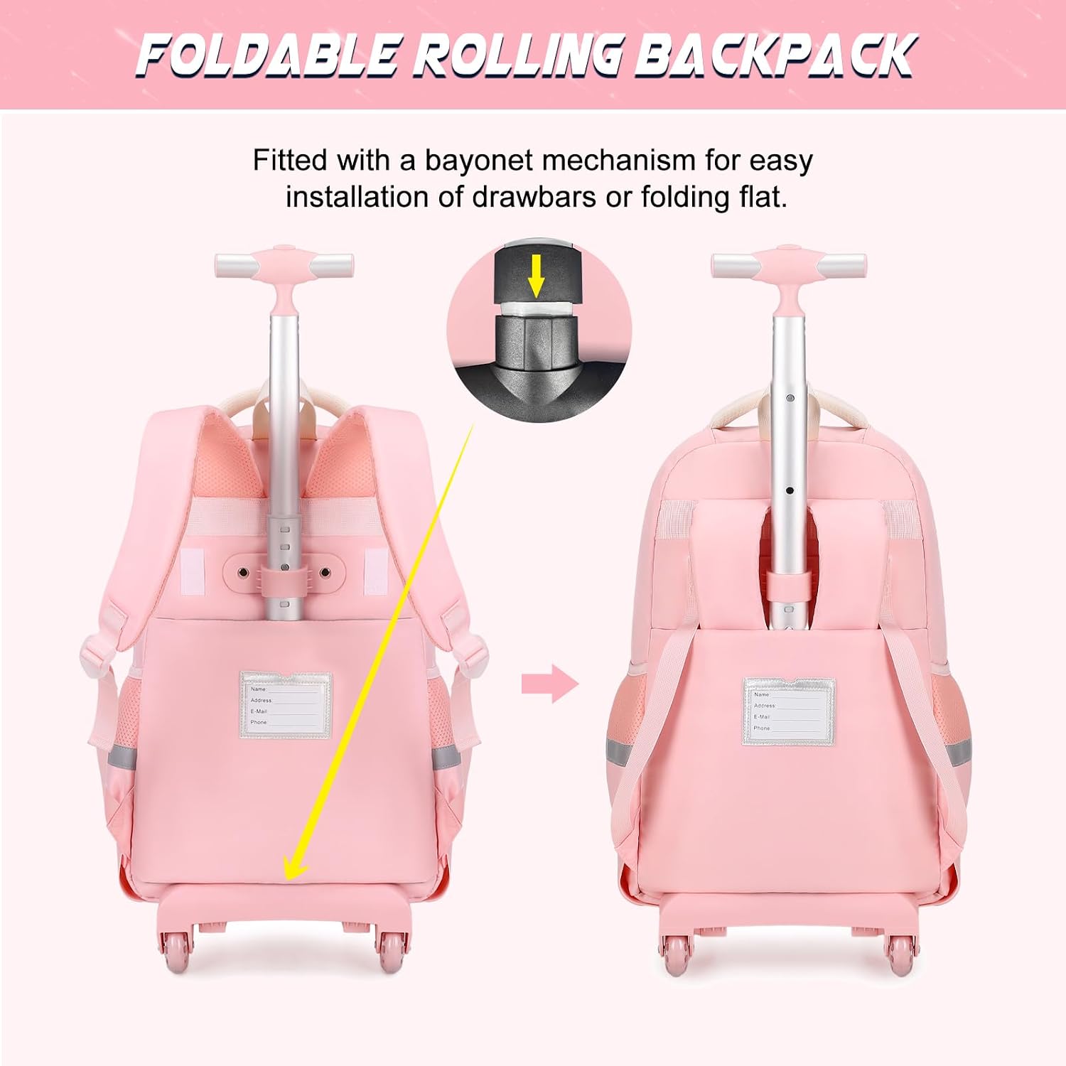 DIGOBAY Rolling Backpack for Girls, Cute Roller School Bag with Wheels, Kids Wheeled Backpacks Set with Lunch Bag Pencil Case for Teen Girls Kindergarten Elementary Middle School
