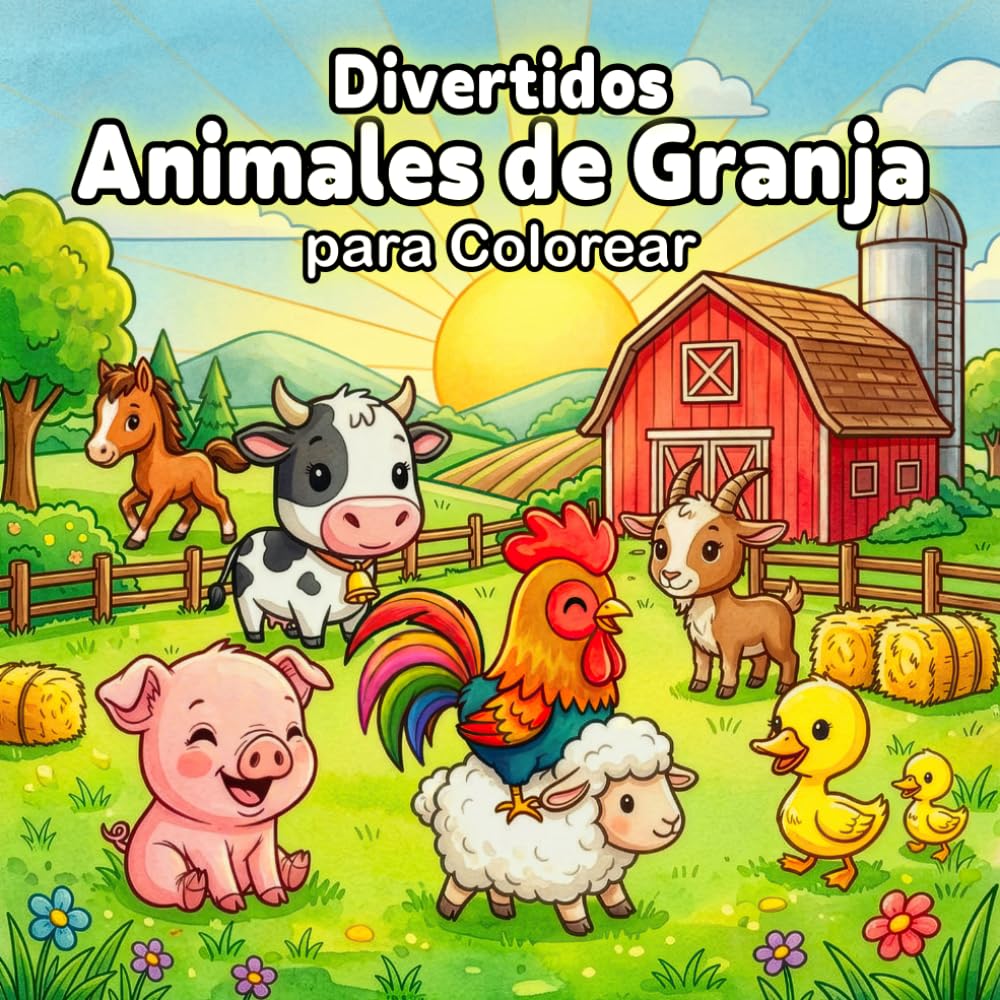 Divertidos Animales de Granja Libro de Colorear: 50 Dibujos Kawaii de Líneas Gruesas | Actividades para Fomentar la Motricidad Fina, Creatividad y Diversión sin Pantallas en Niños de 4-8 Años