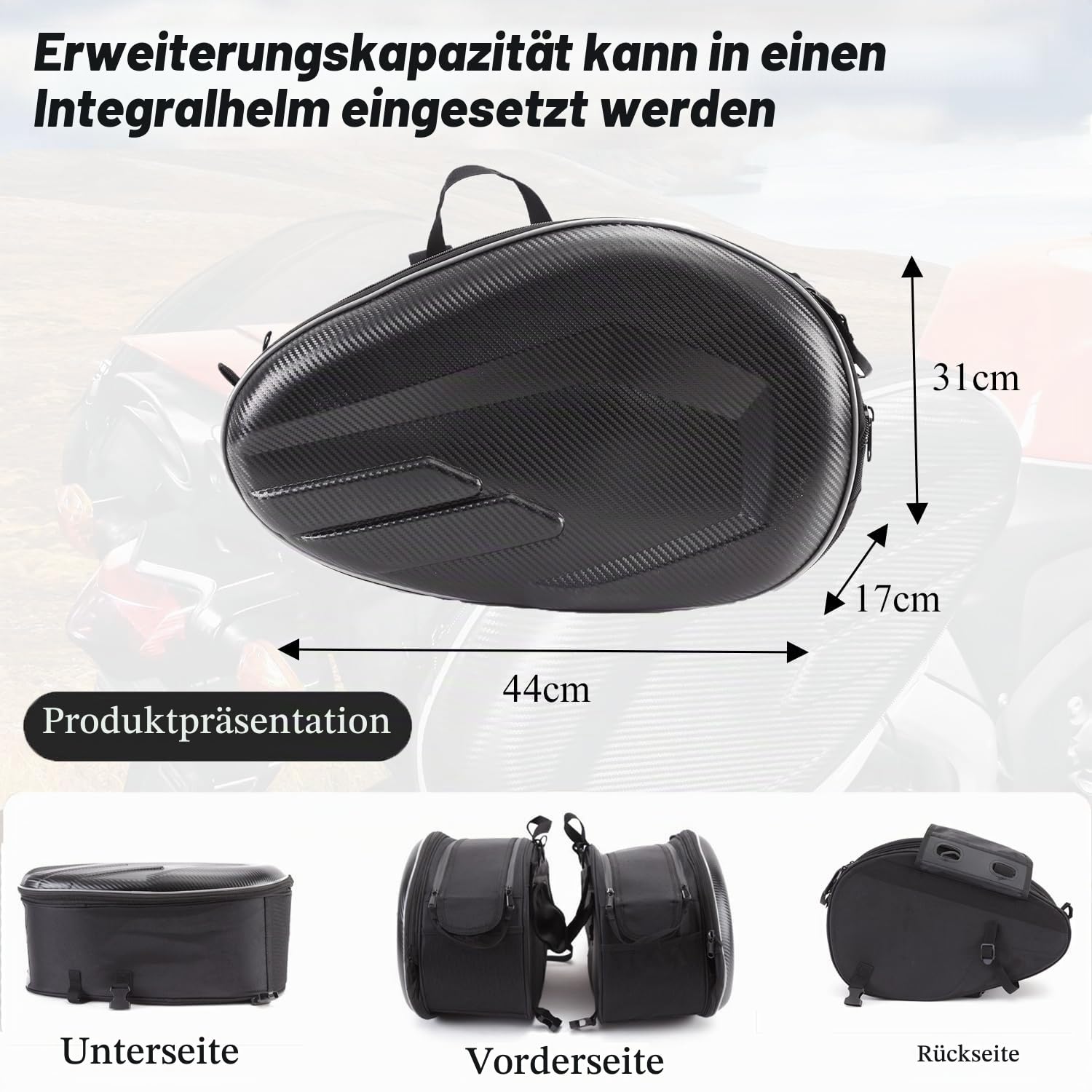 Motorrad Seitentasche,36L-58L,Wasserdicht,Motorradtasche Aufbewahrungstasche,Erhöhter Stauraum für die Aufbewahrung von Gegenständen