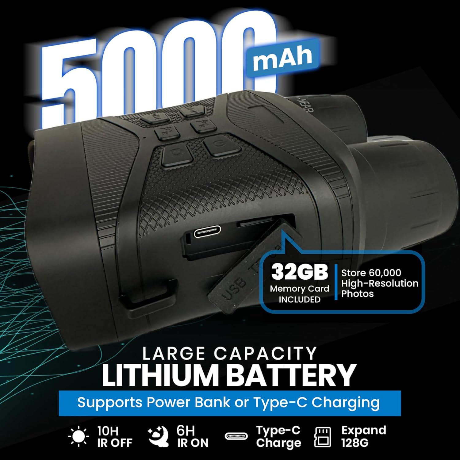 M. A. C.® Night Vision Goggles – 4K HD Infrared Night Vision Binoculars with 5X Digital Zoom, 3" Screen, Rechargeable Battery (Black)