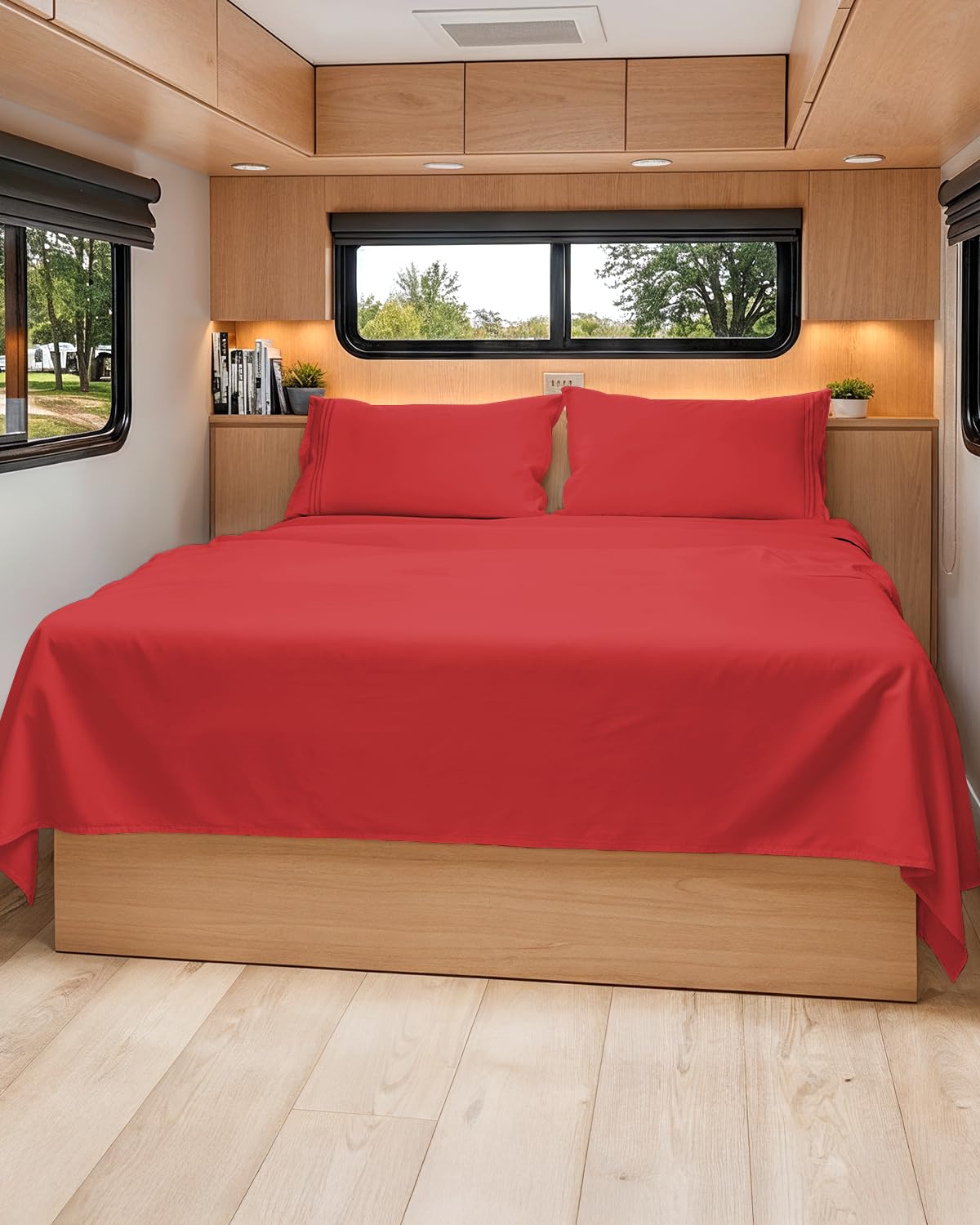 Short Queen Size 4 Piece Bed Sheet Set - RV Short Queen Sheets - Red