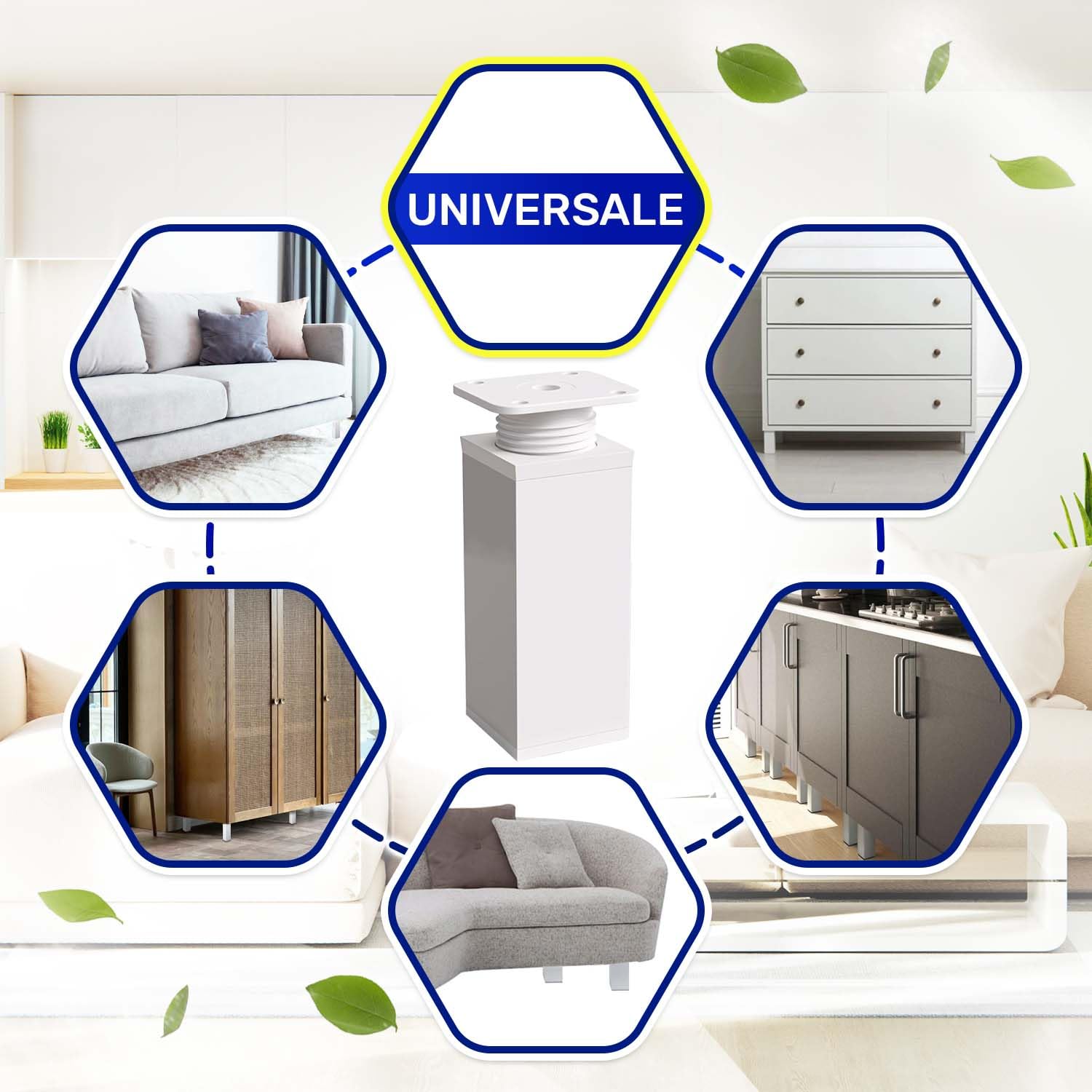 MONTERAL 8 Pezzi Piedini per Mobili Regolabili 100 mm Estensibili a 107 mm Profilo 40x40 mm - Piedini Regolabili per Mobili di Colore Bianco Realizzata in Alluminio - Garanzia di 10 Anni