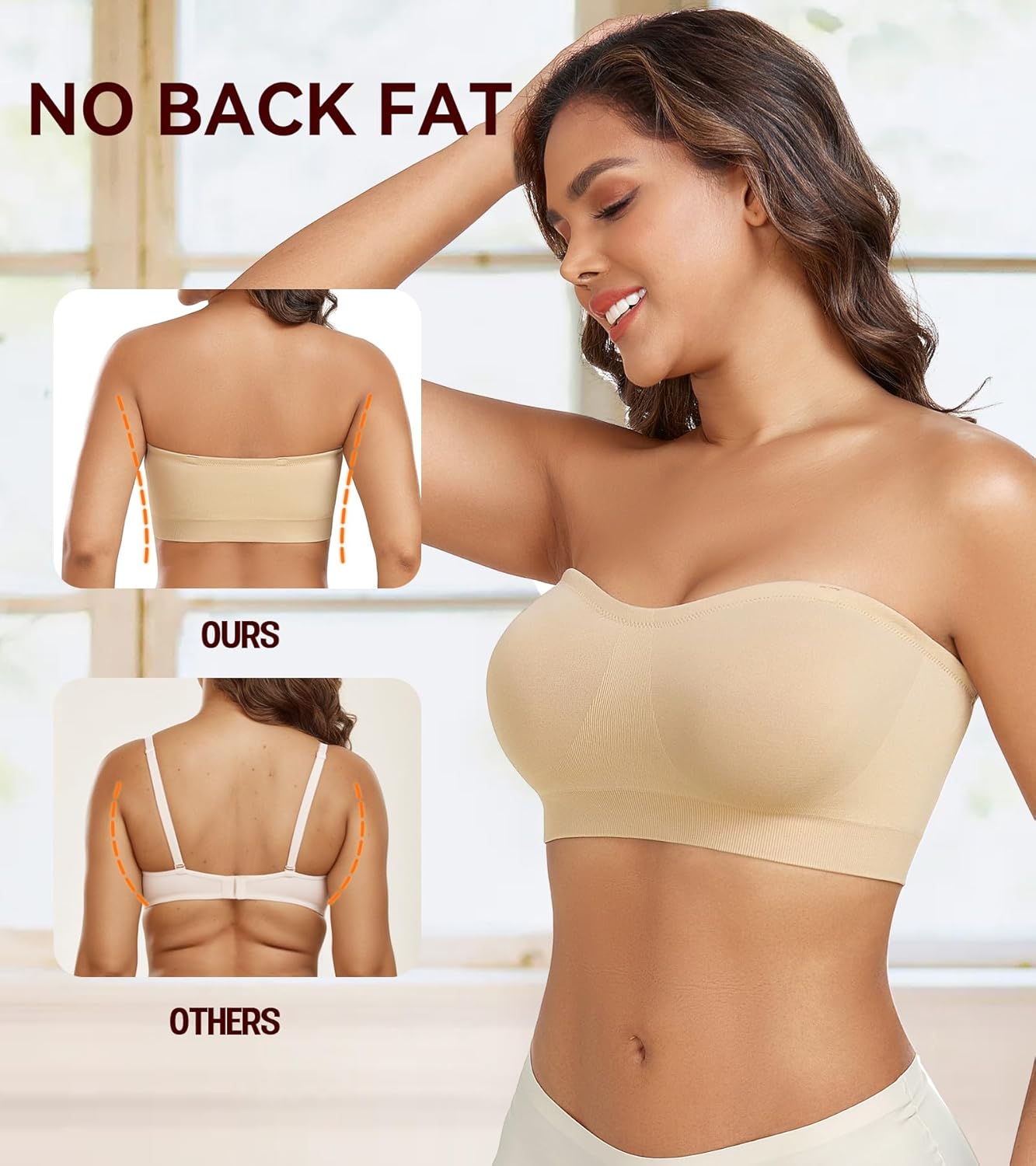 Women's Strapless Bra Non-Slip Silicone Bandeau Removable Pads Wireless Tube Bra with Two Shoulder Straps - Image 2