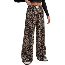 RoseSeek Womens Leopard Print Wide Leg Pants Patched Elastic Waist Casual Loose Trousers