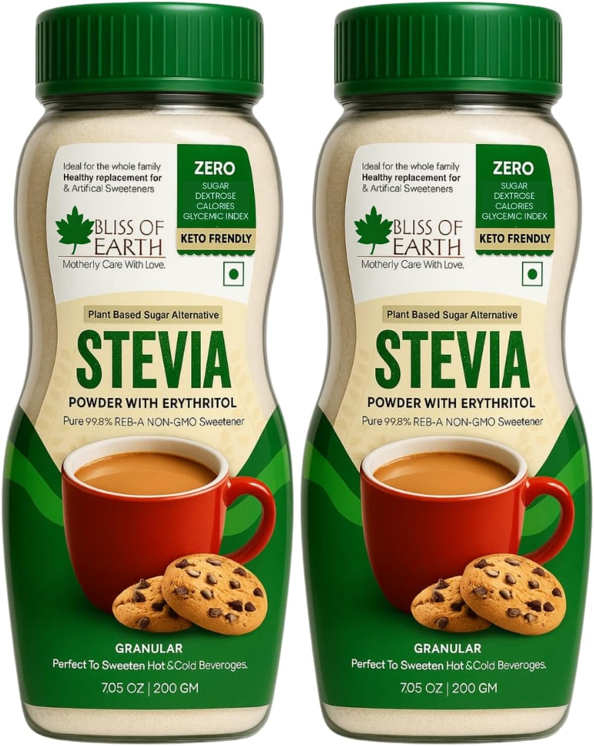 Stevia Sugerfree Powder for Diabetic, Diet Sugar Sweetener For Keto diet, 99.8% REB-A Purity Stevia Sweetener With Erythritol, 2X200GM
