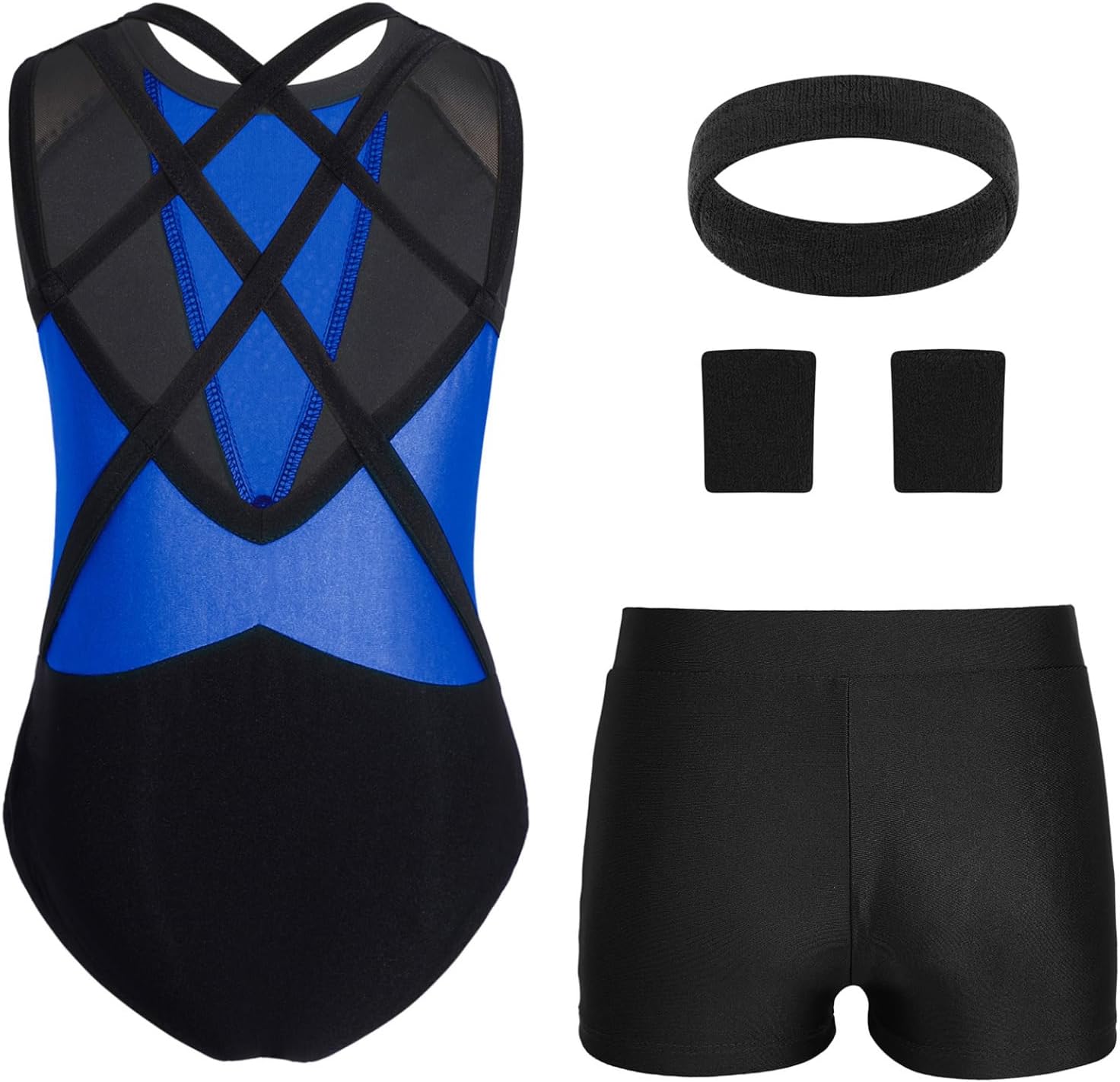 Gymnastics Leotard for Girls Rhinestone Dance Biketard Outfit Set with Shorts and Headband Wristbands