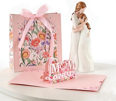 Mother & Daughter Figurine - Hand Carved Collectible Encouragement Present for Mother's Day, Birthday Gift for Mom/Grandma