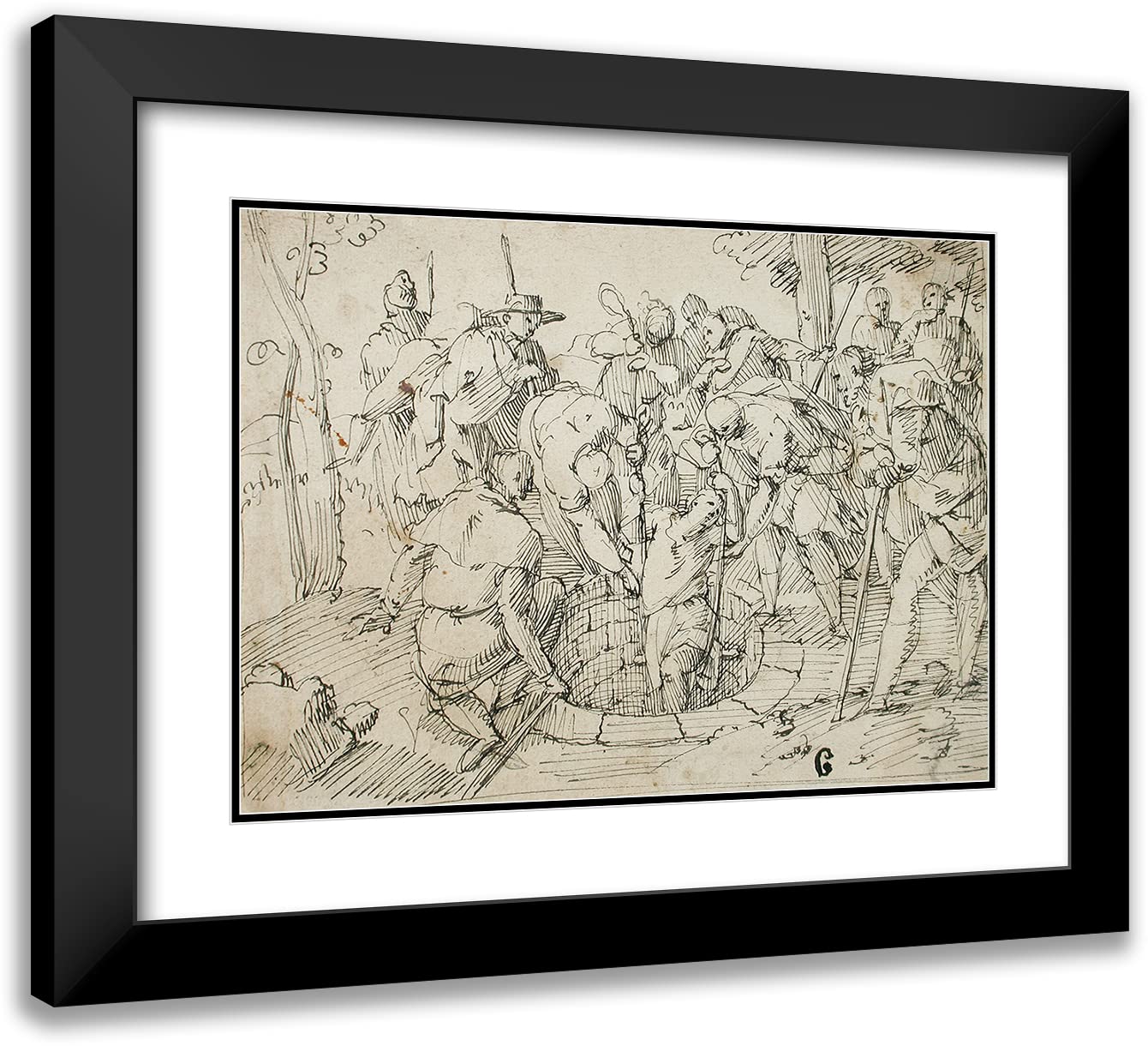 ArtDirectFrancesco Allegrini 24x18 Black Modern Frame and Double Matted Museum Art Print Titled - Joseph Raised from the Well (16th-17th Century)