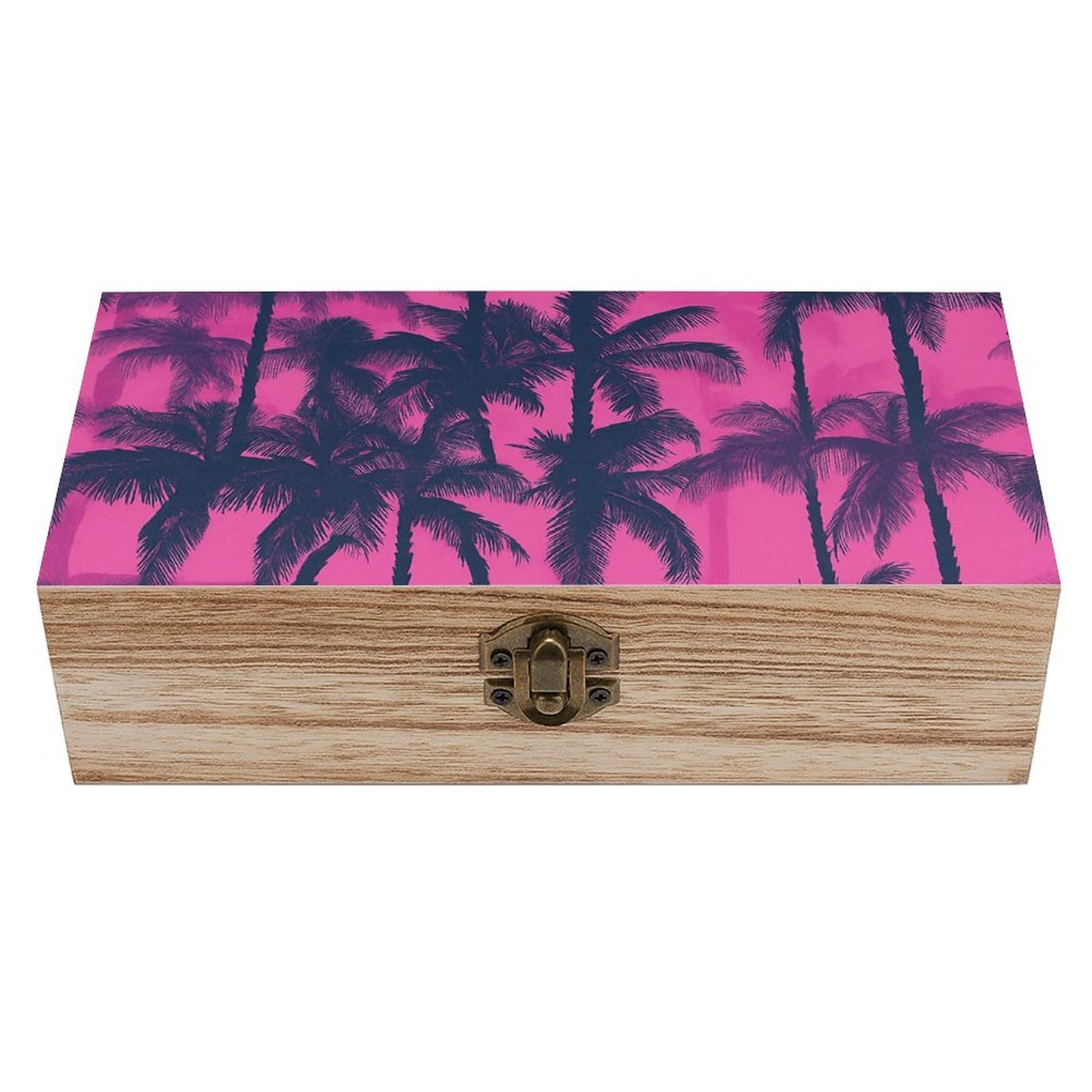 SMAZDFXX Tropical Palm Trees Pink Wooden Storage Box Multipurpose Decorative Box for Jewelry Photo Home Decor