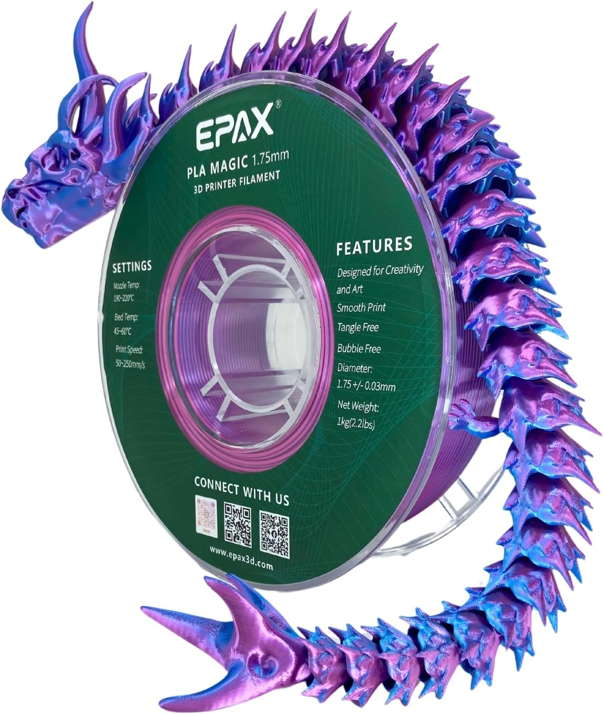 PLA Magic Techno (Fuchsia, Blue) 3D Printer Filament, Dimensional Accuracy +/- 0.03 mm, 1KG Spool