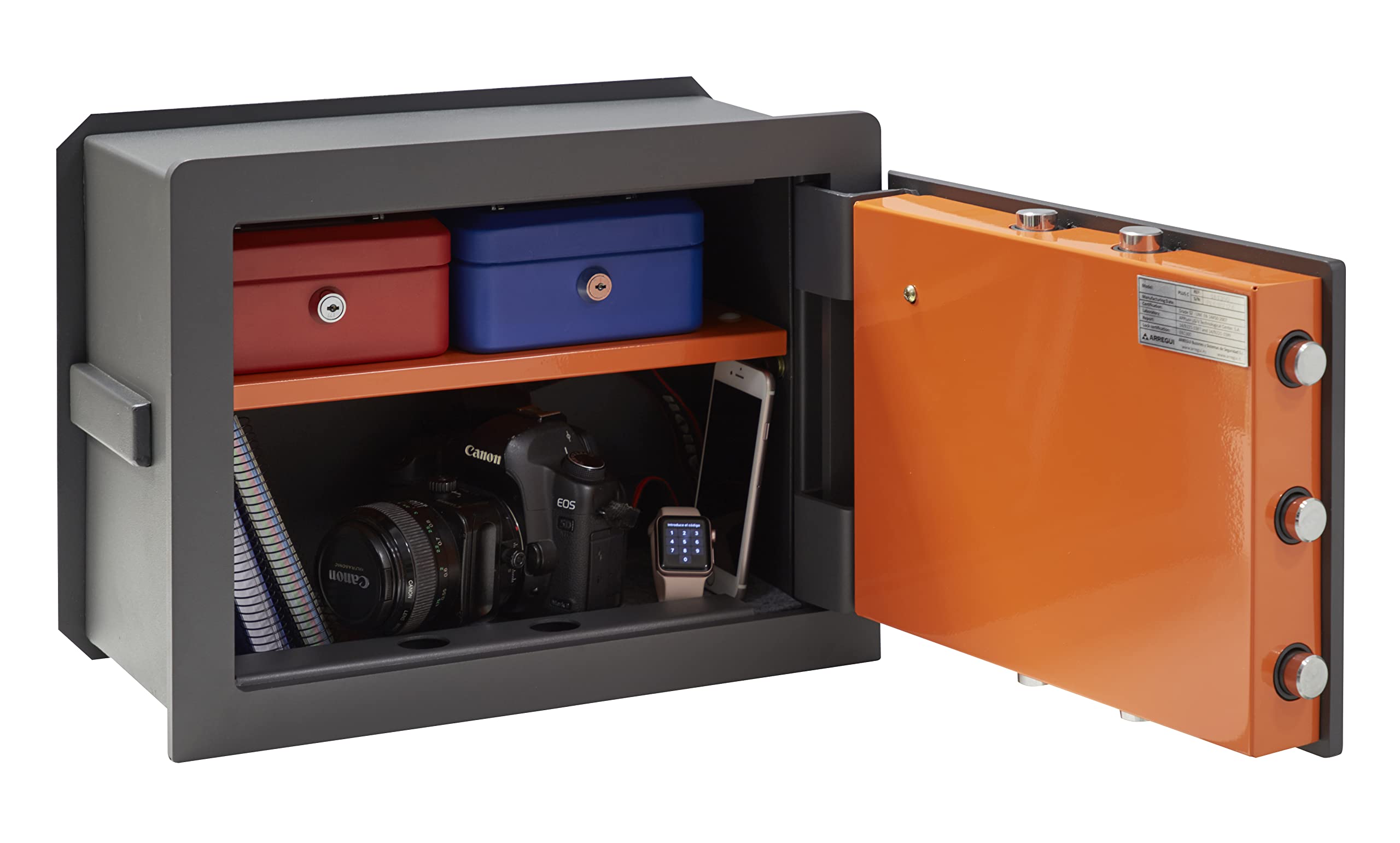 ARREGUI Plus C 181350 Caja fuerte de empotrar a pared con cerradura certificada de llave | Caja de Seguridad para casa y hogar | Fundo extensible | Fácil de instalar | 32 x 42 x 20/30 cm | 15 a 26 L