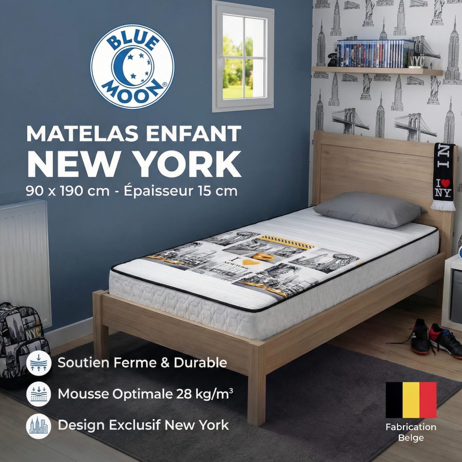 Blue Moon Matelas New York 90x190 | Mousse Ferme | 15 cm
