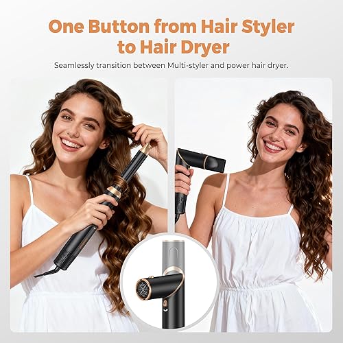 Vista 5 de Cepillo secador de pelo 6 en 1, cepillo secador de pelo plegable con envoltura de rizador de aire, cepillo de aire caliente desmontable para secar