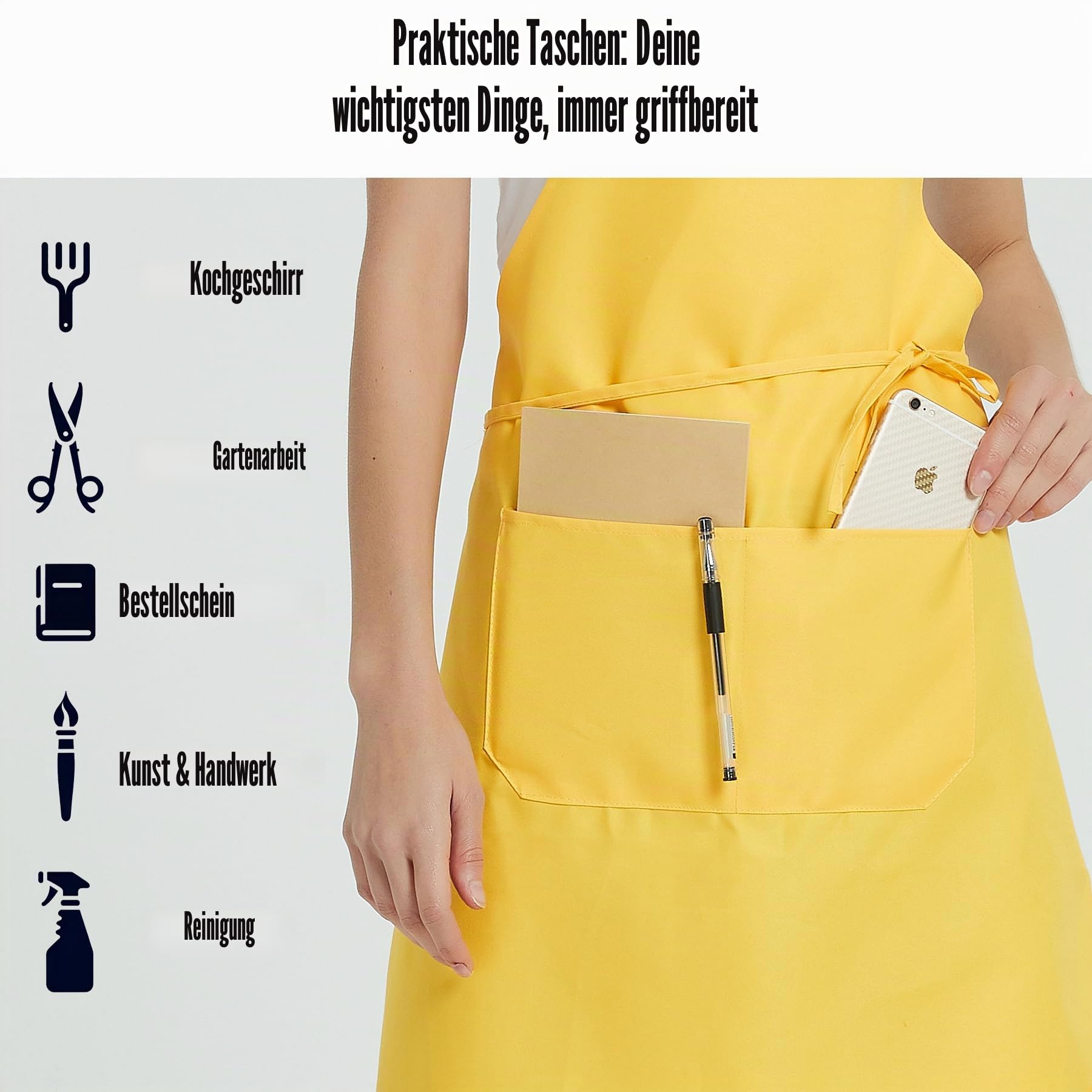 NOBONDO Kochschürze, Unisex, mit 2 geräumigen Taschen, maschinenwaschbar, für Küche, Basteln, Grillen, Zeichnen, schwarz, 12 Stück