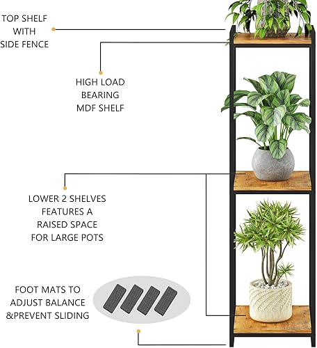 Miniatura 7 de Soporte para plantas de 3 niveles para interiores, estante moderno de 45 pulgadas de alto, organizador de macetas de esquina para sala de estar