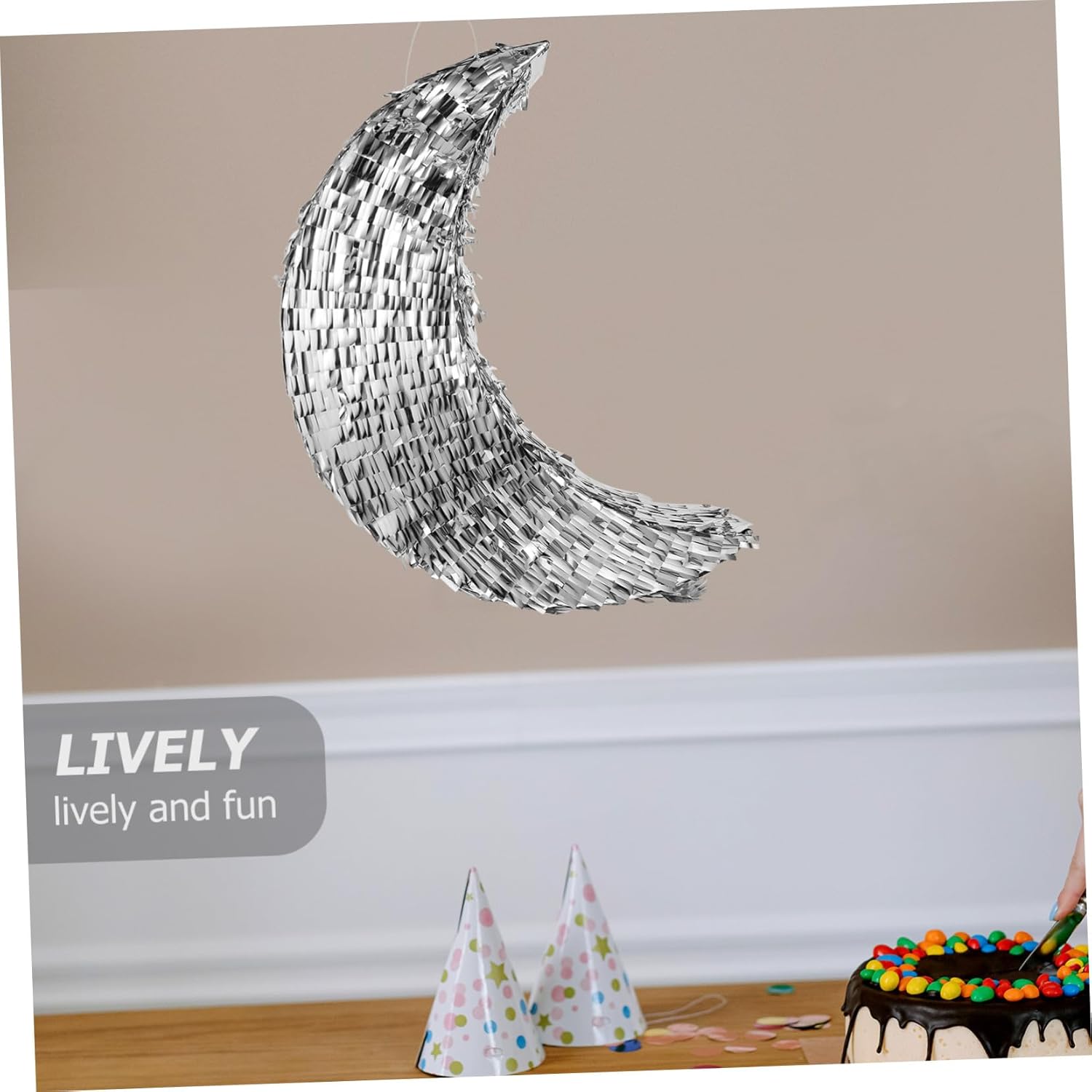 Moon Shaped Party Pinata Decor Large Silver Moon Pinata Pendant Hanging Holiday Birthday Celebration Prop Indoor Outdoor Fiesta Accessory