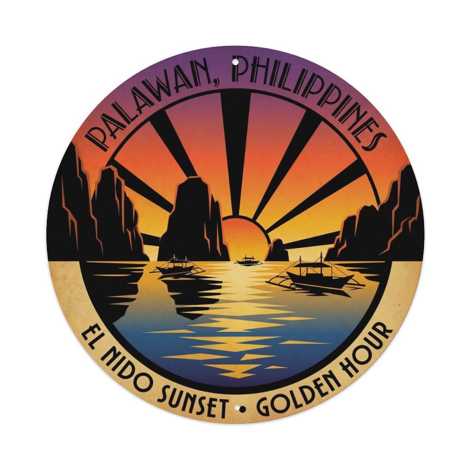 Palawan Sunset Island Palm Coast Lagoon Resort Metal Tin Sign