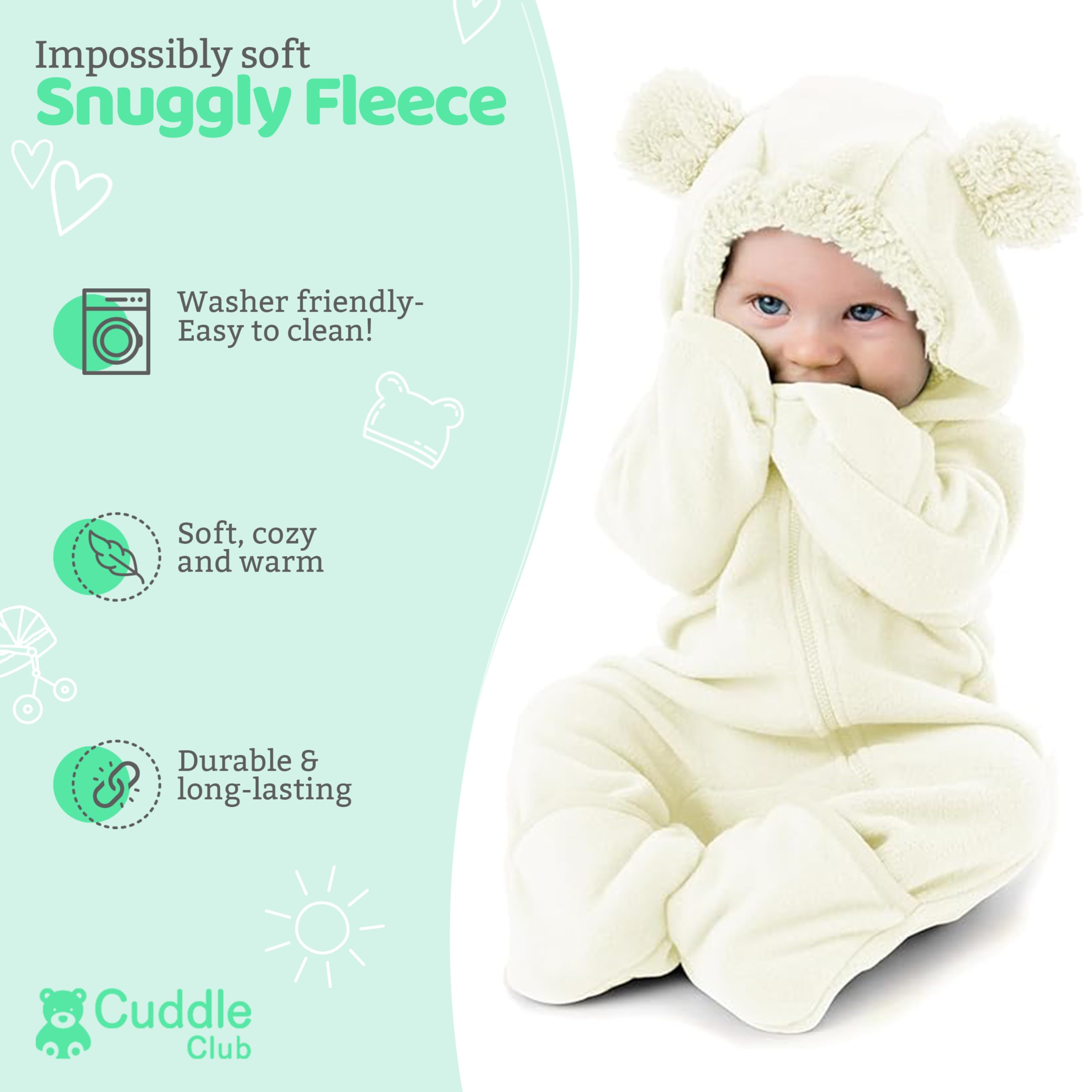 Cuddle Club Mono Polar Bebé para Recién Nacidos a Niños 4 Años - Pijamas Infantiles Chaqueta de Invierno Abrigo Polar Niño Mono de Niños