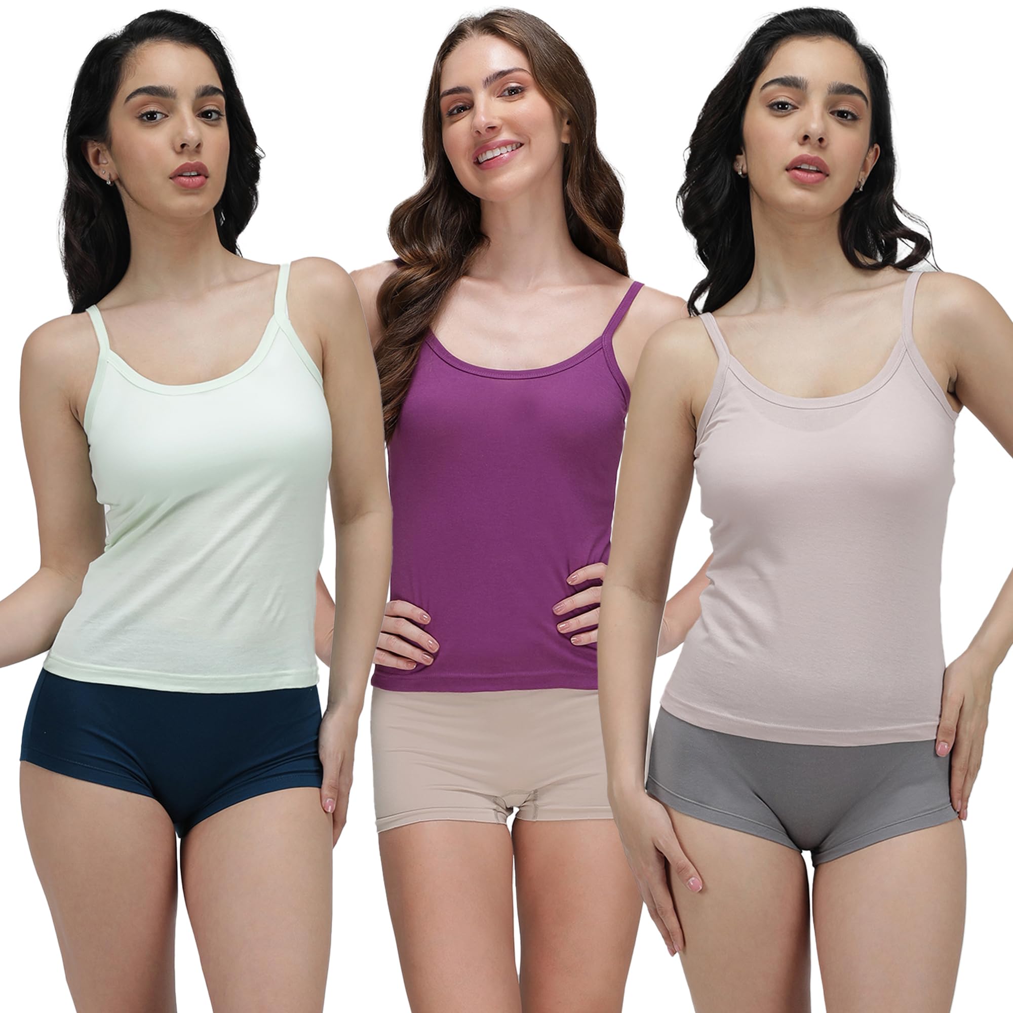 amul comfy Pack of 3 Pure Cotton Soft Light Weight Solid Women Camisole-picture-44