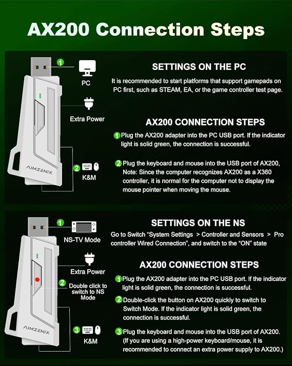 Megadream AX200 Keyboard and Mouse Converter for PC/Switch, Key Mapping with Smart Joystick Mode, Recoil Control, Aim Assist, 1000Hz Polling Rate, PC Keyboard Mouse Adapter for FPS, TPS, RTS