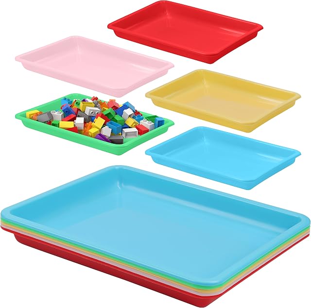 BELLE VOUS 5 Pack Plastic Trays - Craft Trays 28 x 22cm / 11 x 8.7 inches - Organiser Tray Set for Painting & Serving - Multicolour Activity Trays for School, Home, DIY Projects & Beads, Art & Crafts