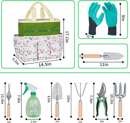 Miniatura 7 de Juego de herramientas de jardín con bolsa y guantes, juego de herramientas de jardinería de acero inoxidable, regalo de jardinería ideal para