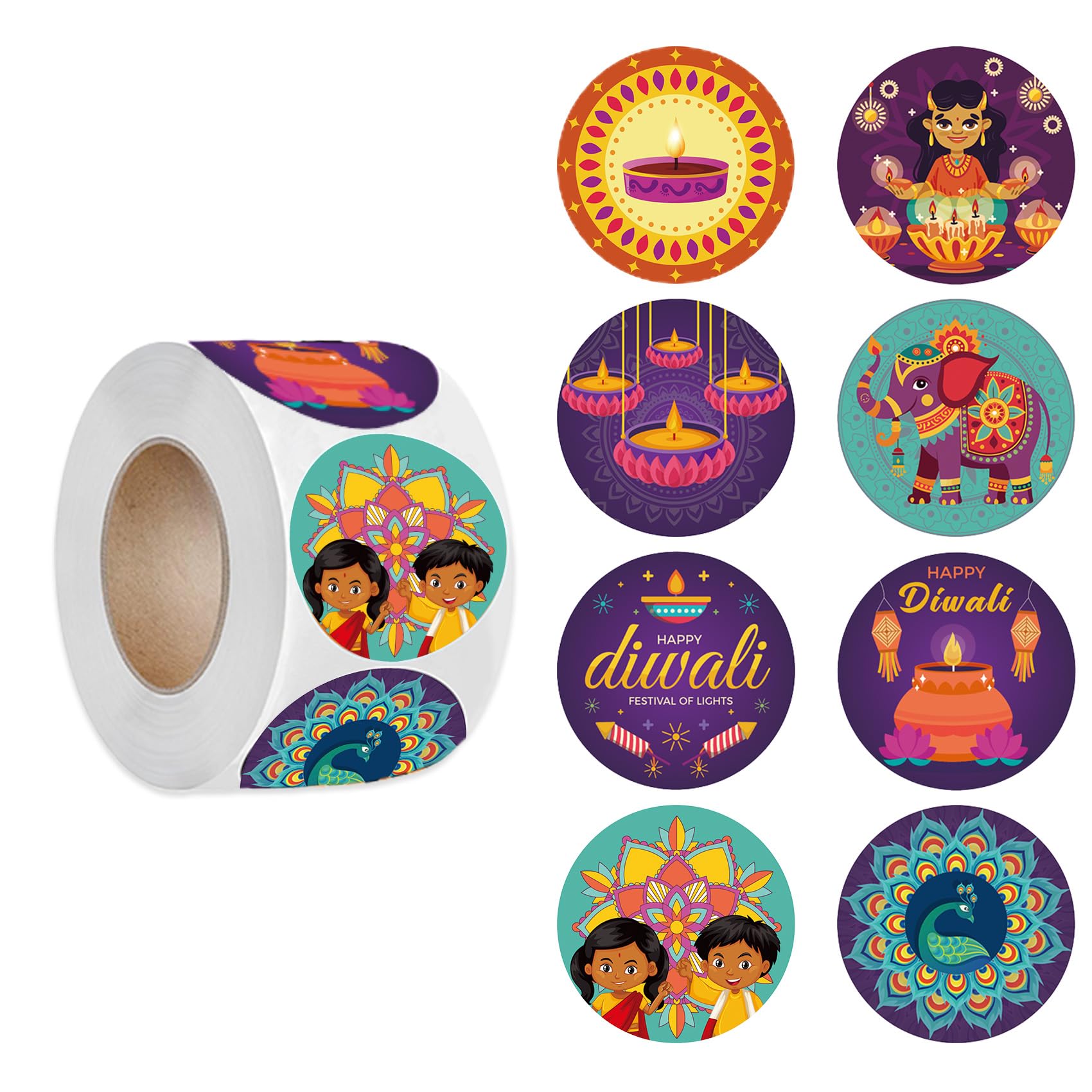 Autocollants Diwali 3,8 cm et étiquettes Happy Diwali pour fournitures de fête indienne