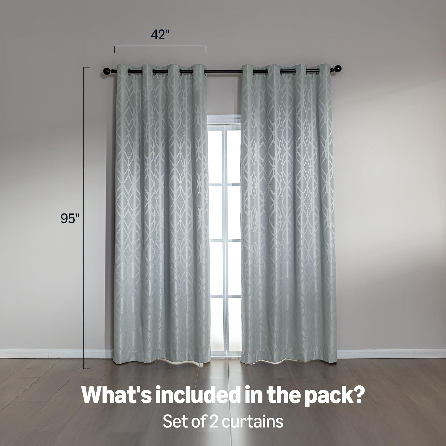 Amazon Basics Jacquard 2-Piece 100% Blackout Curtains, Living Room and Bedroom Drapes, Thermal Insulated Window Treatment, 42"x95", Light Grey image 5