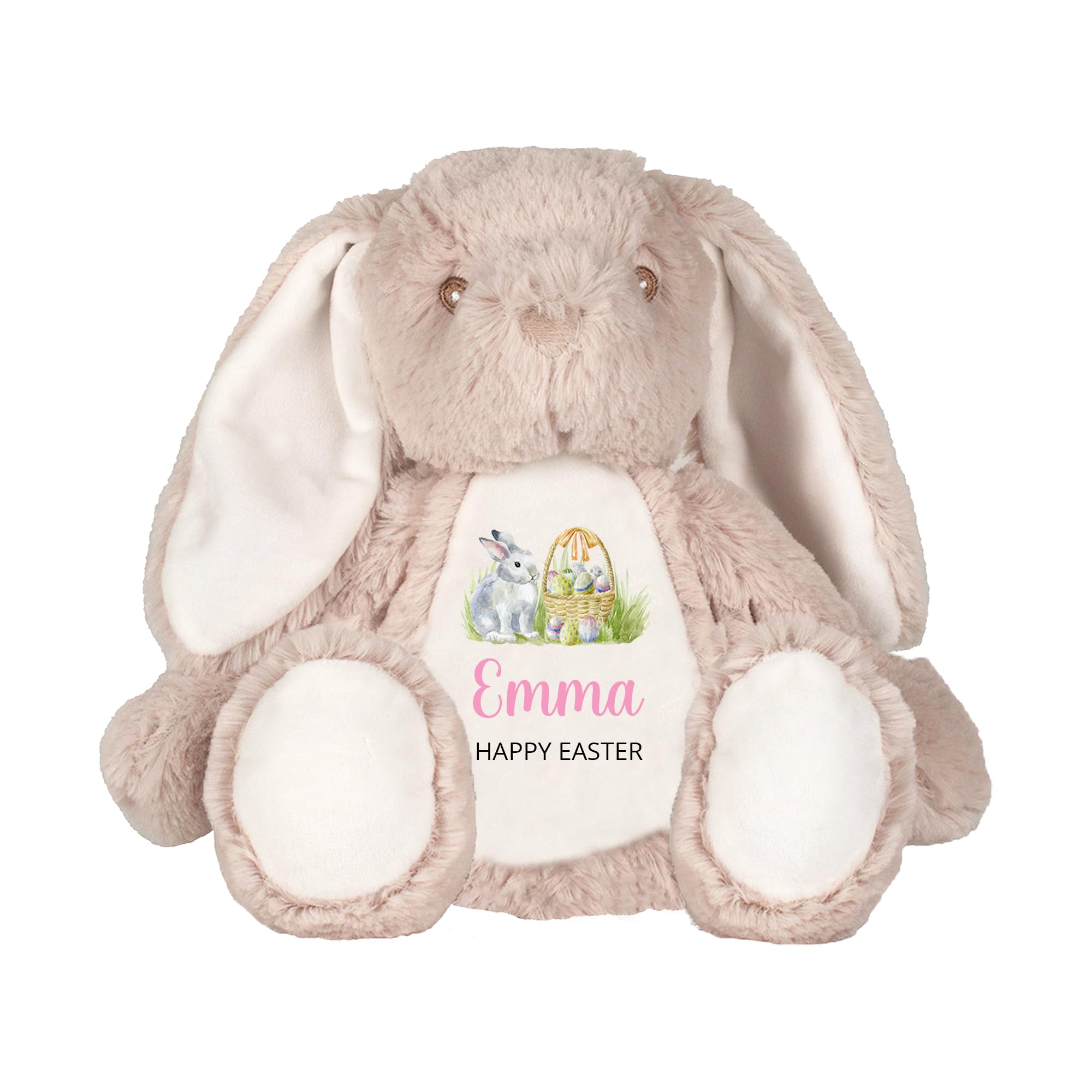 Personalised Easter Bunny Soft Toy - Name Print And Happy Easter Greeting