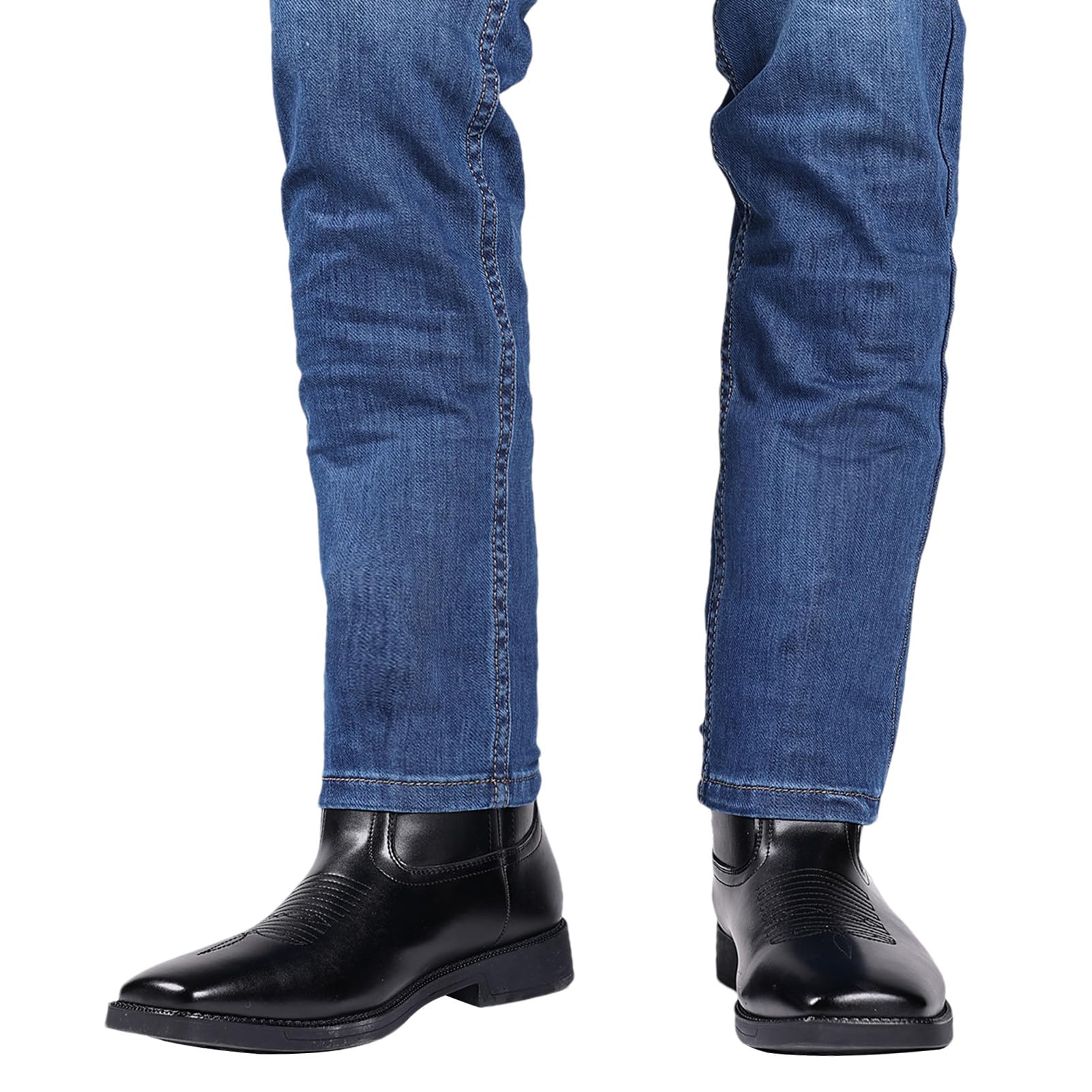 ANUFER Hommes Bout Carré Mi-Mollet Occidental Cowboy Bottes | Vintage Brodé, Slip-On, Couleur du Pinceau, Talon Carré de 3cm, Chaussures Habillées Montantes