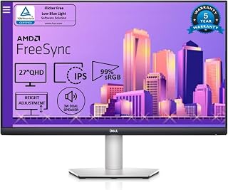 Dell S2722DC USB-C 27 Inch QHD (2560x1440) Monitor, 75Hz, IPS, 4ms, AMD FreeSync, 99% sRGB, Built-in Speakers, USB-C, 2x HDMI, 2x USB, 3 Year Warranty, Silver