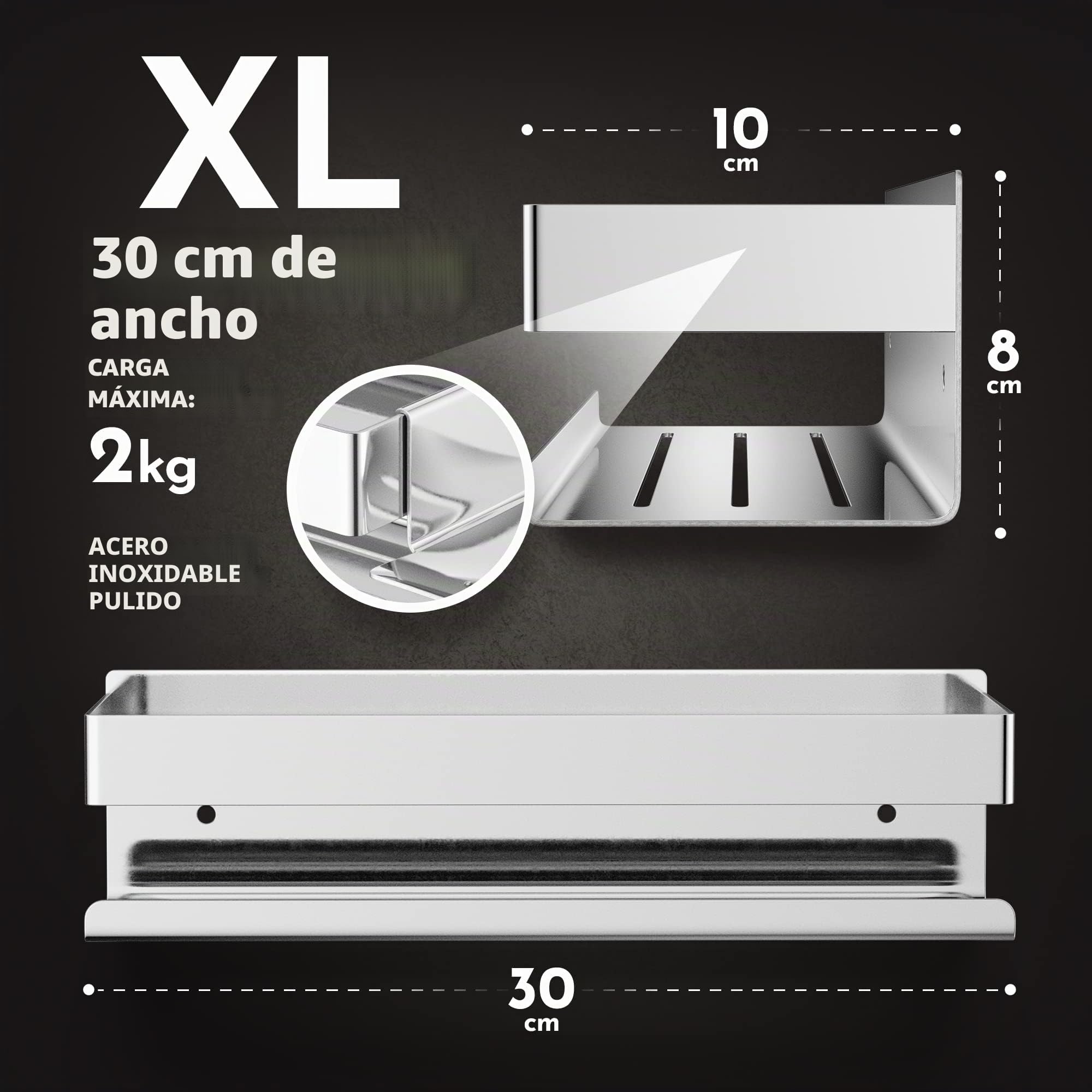 HENAL® - Estante de Ducha 5 en 1 de Acero Inoxidable Brillante sin taladrar, Estante de Ducha con Soporte de afeitadora, portaescobilla de Ducha, jabonera y Ganchos, Organizador XXL
