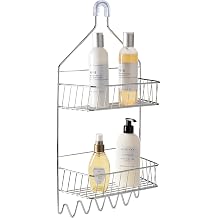 Bath Bliss, Bathroom Storage Organizer, Head, in Chrome 2 Tier Cabana Stripe Shower Caddy, 10.63 x 4.69 x 22.05, 10017-CHROME