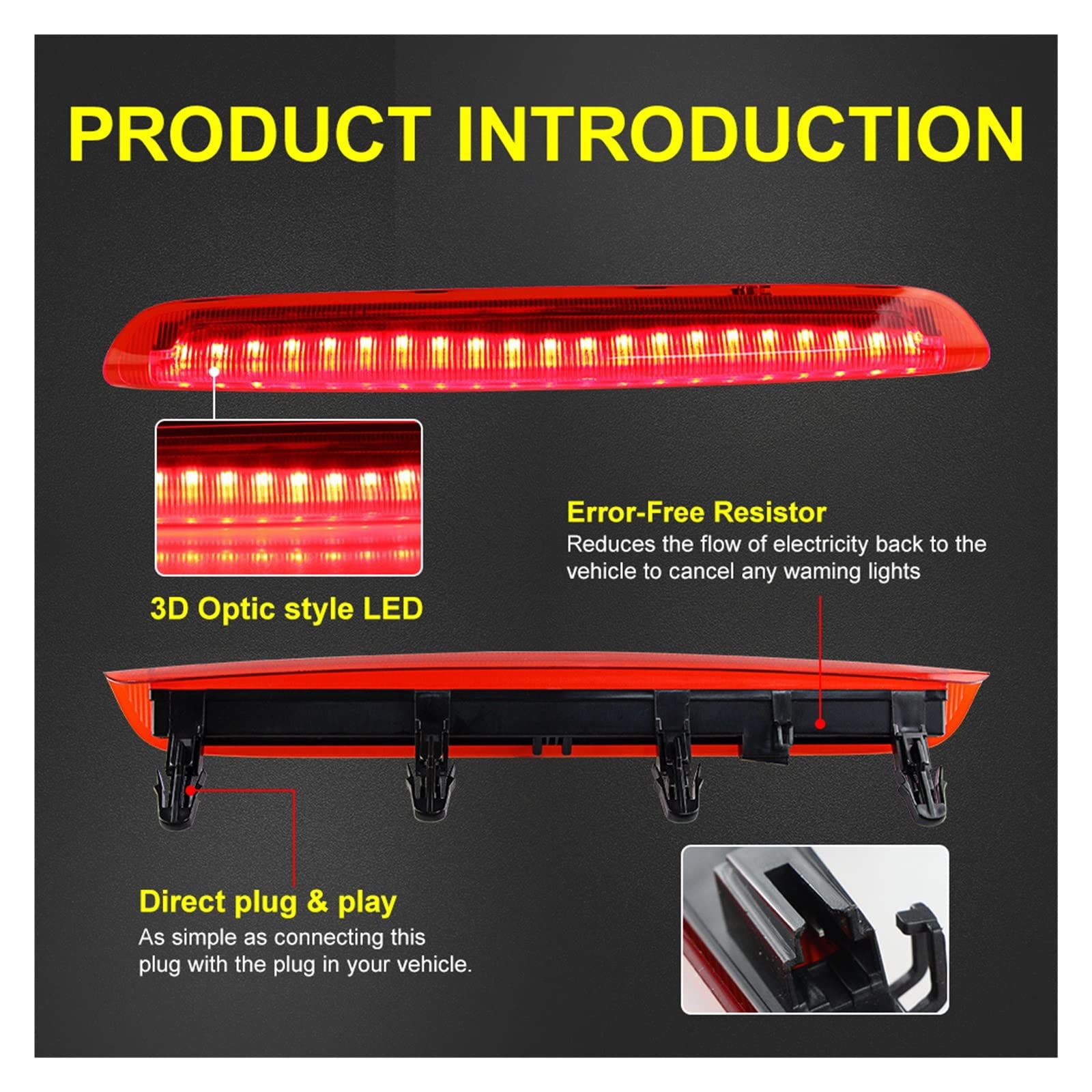 1 PZ LED di Alto Livello 3a Luce di Arresto Luce di Stop Accessori Auto 2004-2012 Misura for Audi A3 S3 RS3 OEM: 8P4945097C, 8P4 945 097 C Indicatore (Color : 1pcs LED Smoke Lens)