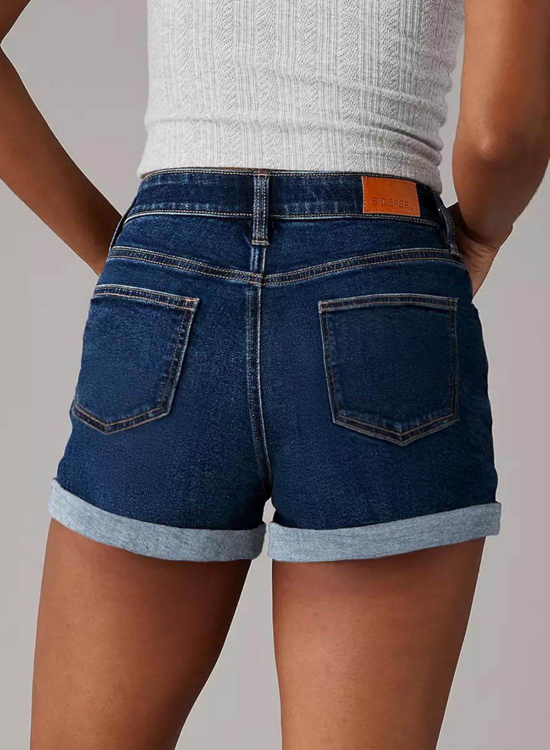 Sidefeel Women's Jean Shorts High Waisted Stretchy Casual Rolled Hem Zimbaplatinum Denim Shorts - Image 2