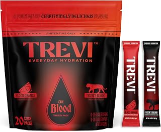 TREVI Electrolytes Powder Packets Sugar Free Hydration 20 Pack | Blood Orange, Tigers Blood, Essential Daily Drink Mix, 0 Sugar, Magnesium, Potassium, Vitamin C, Calcium, B6 & B12 Vitamins