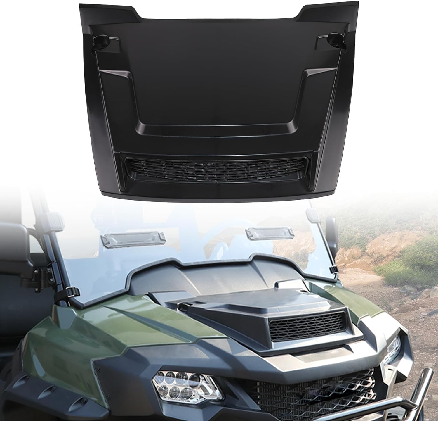 Sport Hood Scoop with Mesh for Honda Pioneer 700 2P 4P 2014-2025, Black Front Hood Cover with Grill Vents Kit Sleek Mesh Ventilation Hood Scoop for Honda Pioneer 700-2 700-4 2014-2025