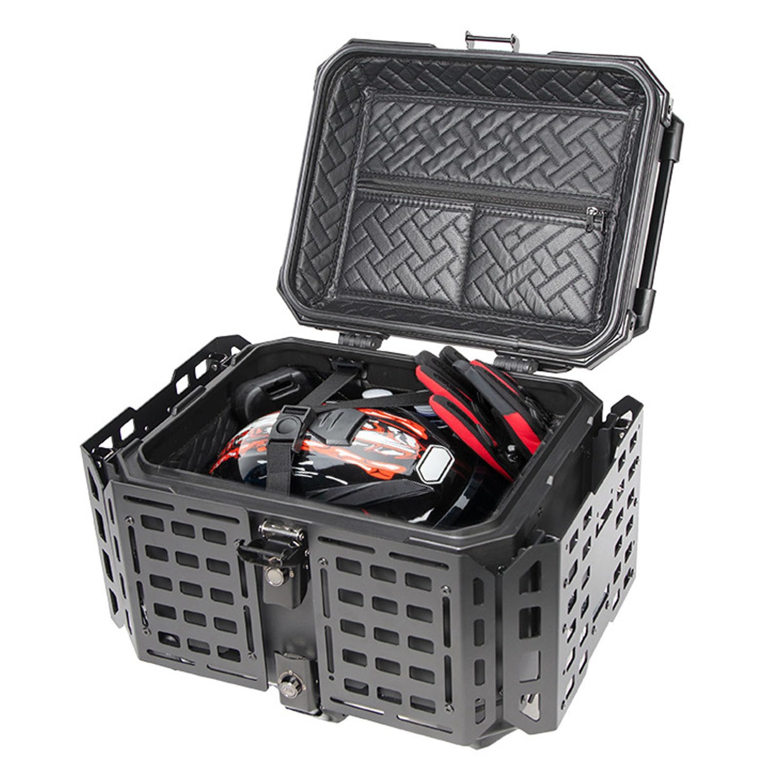 45L Motorcycle Top Case, Aluminum Alloy Universal Motorcycle Trunk Tail Box with Security Lock for Store Helmet Luggage, Waterproof Motorcycle Top Box (Black)
