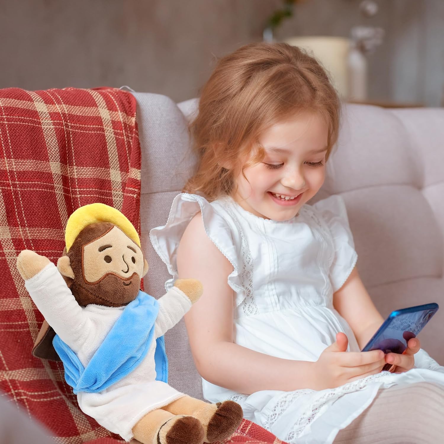 Yelakey 13" Jesus Plush Brown Jesus Stuffed Doll Christian Plushie Doll for Easter Christmas Church Religious Gifts for Kids Adults (brownblue)