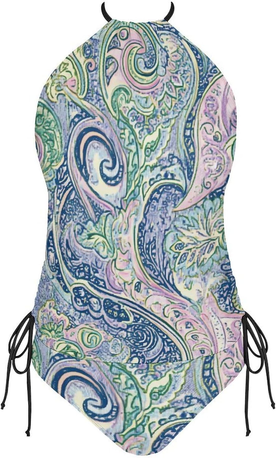 Tradition Paisley Pattern Women Tankini 2 Piece Swim Bathing Suits | tummy control,high neck top with bottom,swimwear,swimsuits