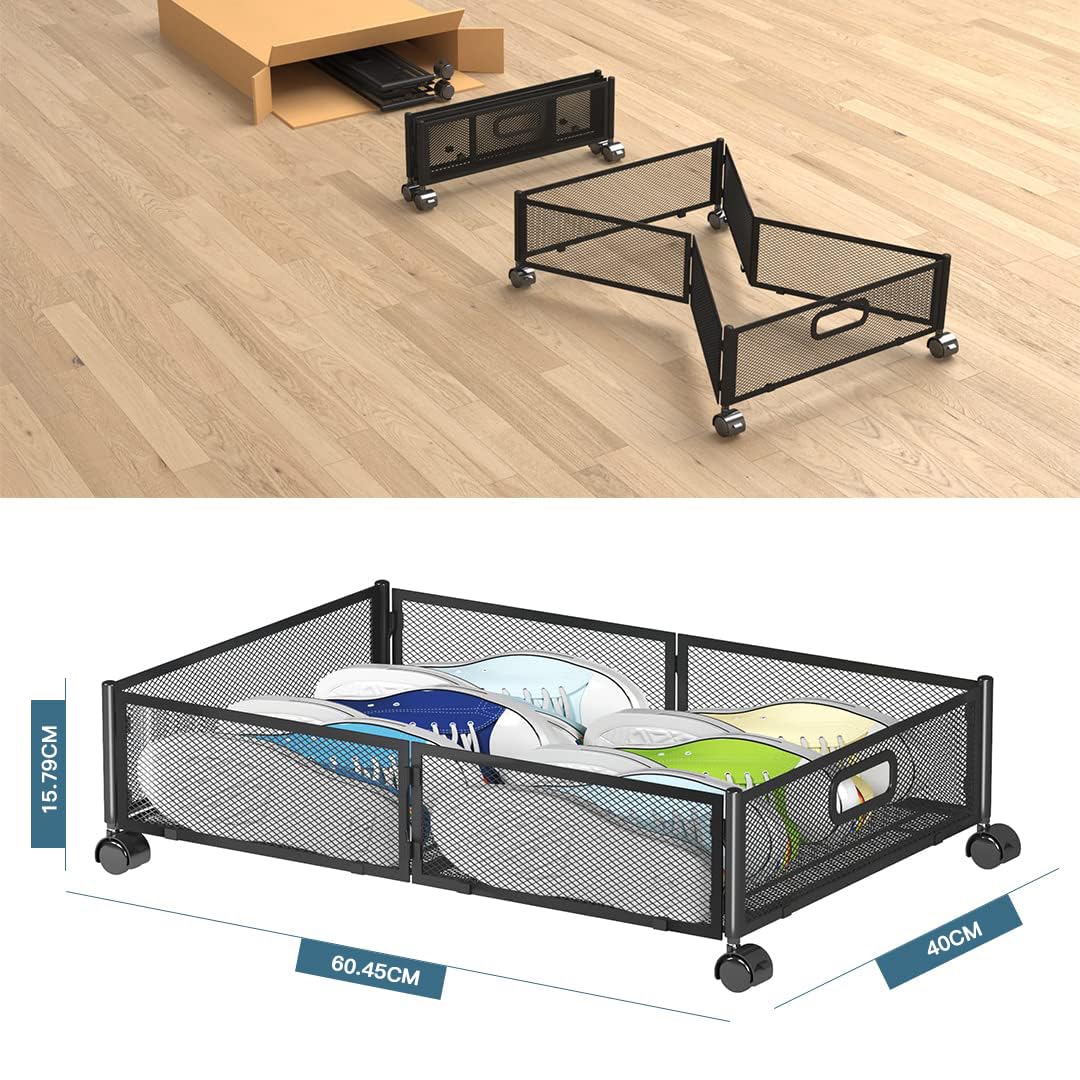 Contenitori sotto il letto, contenitori portaoggetti con ruote, in metallo, pieghevoli, per camera da letto, vestiti (2)