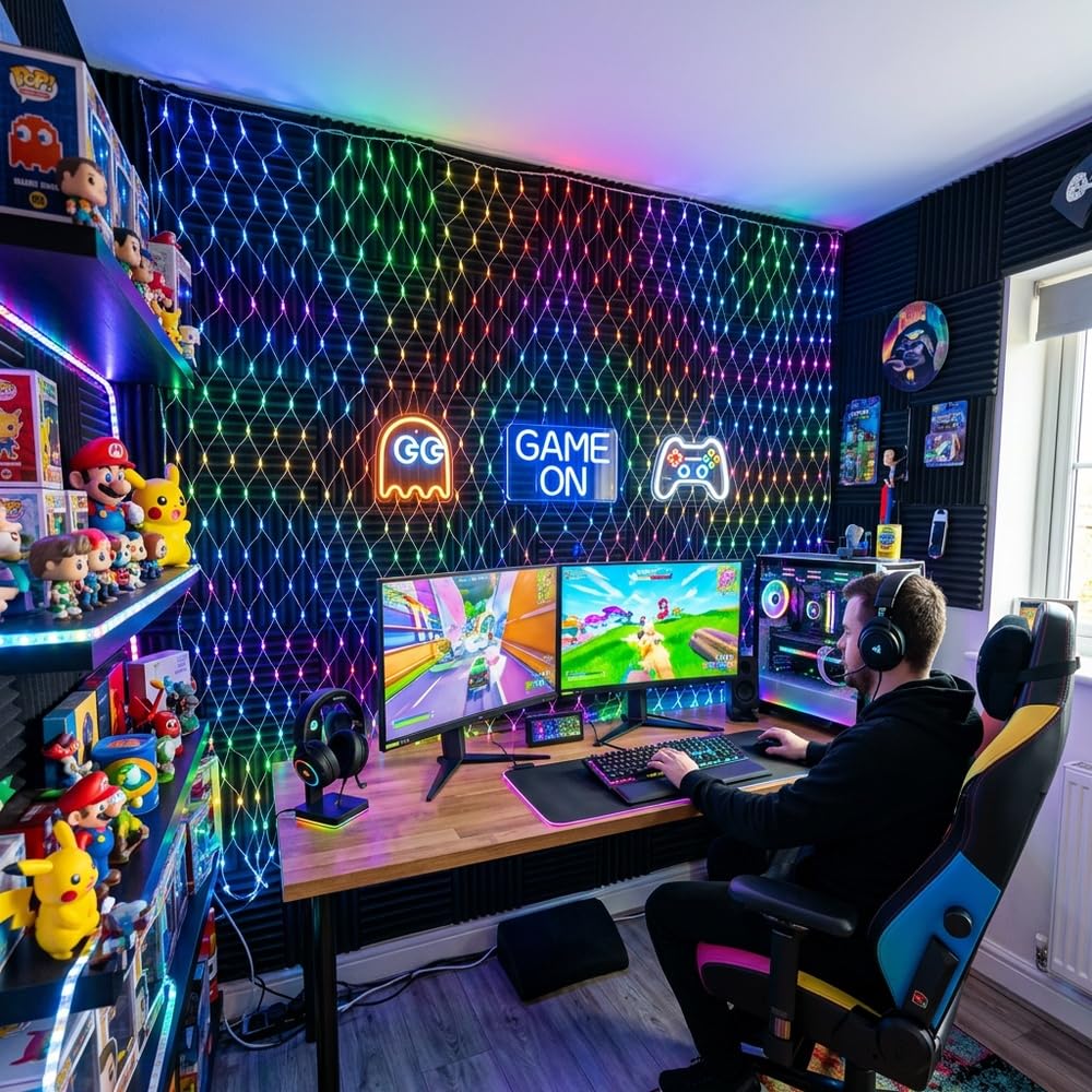 LightsGo Wodoodporne światło siatkowe, 320 diod LED, ciepła biel, 3 m x 2 m, łańcuch świetlny, dekoracja do wnętrz/na zewnątrz, Boże Narodzenie, wesele, przyjęcie (wielokolorowe)