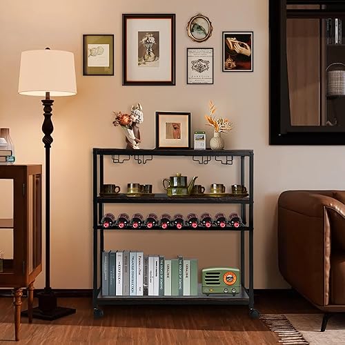 Miniatura 4 de Rengue Carrito de bar, carrito de bar con ruedas, carritos de bar para el hogar, carrito de barra de café, carrito de bebidas, carrito de bar con 10