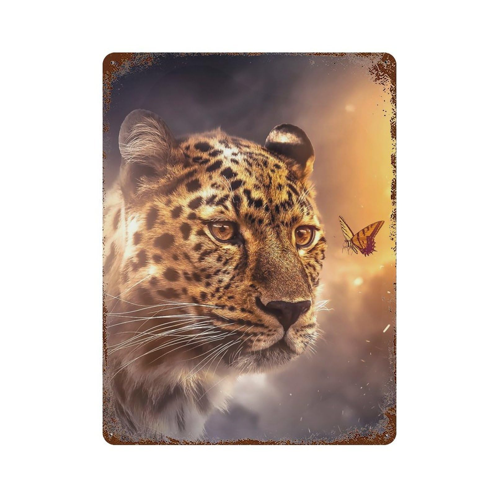 Garage Style Leopard Butterfly Decorative Tin Sign 15.7"x11.8", Farmhouse Wall Decor for Bar And Workshop