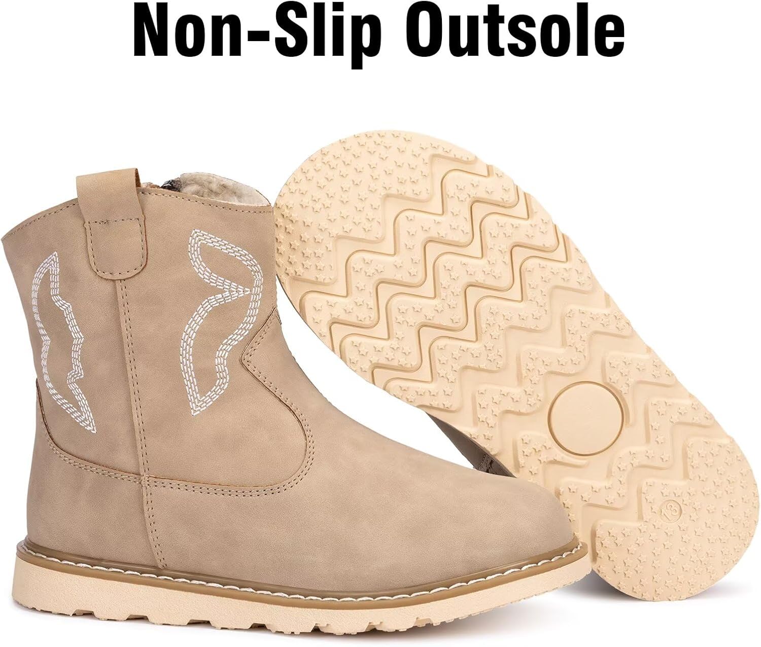 Frank Mully Kids Winter Boots for Boys Girls Round Toe Cowgirl Cowboy Boots Mid Calf Side Zipper Shoes Toddler/Little Kid/Big Kid - Image 4