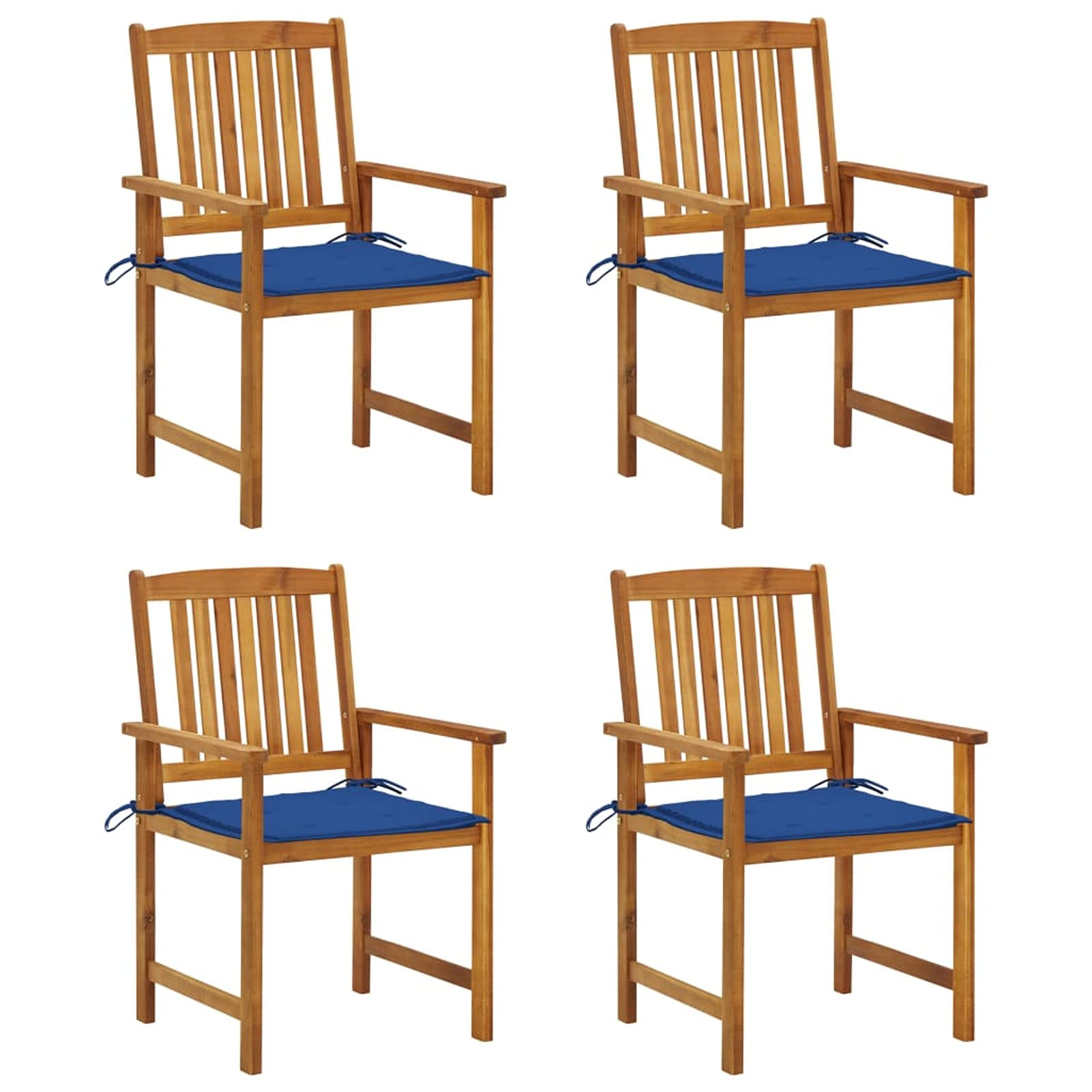 Chaises de metteur en scène en acacia avec coussins pour extérieur lot de 4