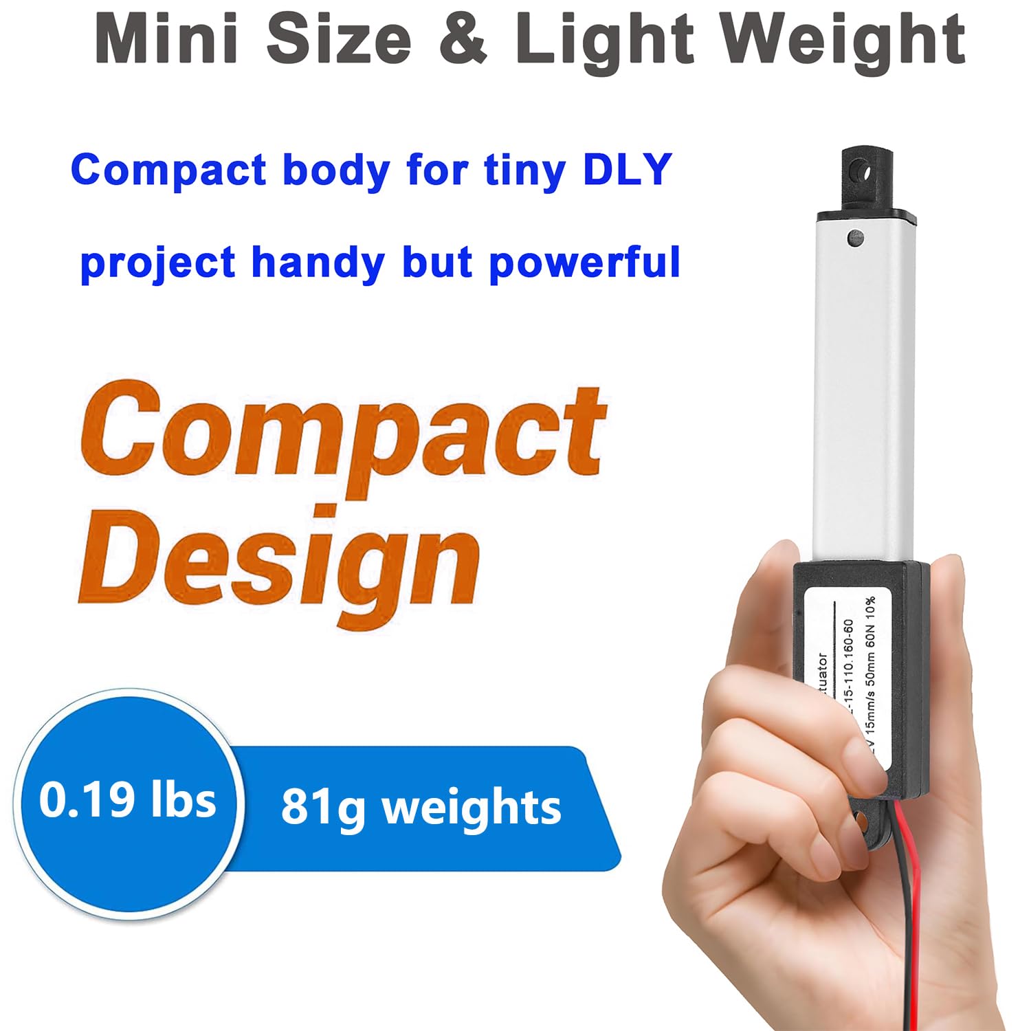 AWINLI - Mini actuador lineal eléctrico de 12 V, carrera de 2 pulgadas, velocidad de 60 N/13 libras, mini actuador de movimiento de metal pequeño con soporte de montaje e interruptor de control