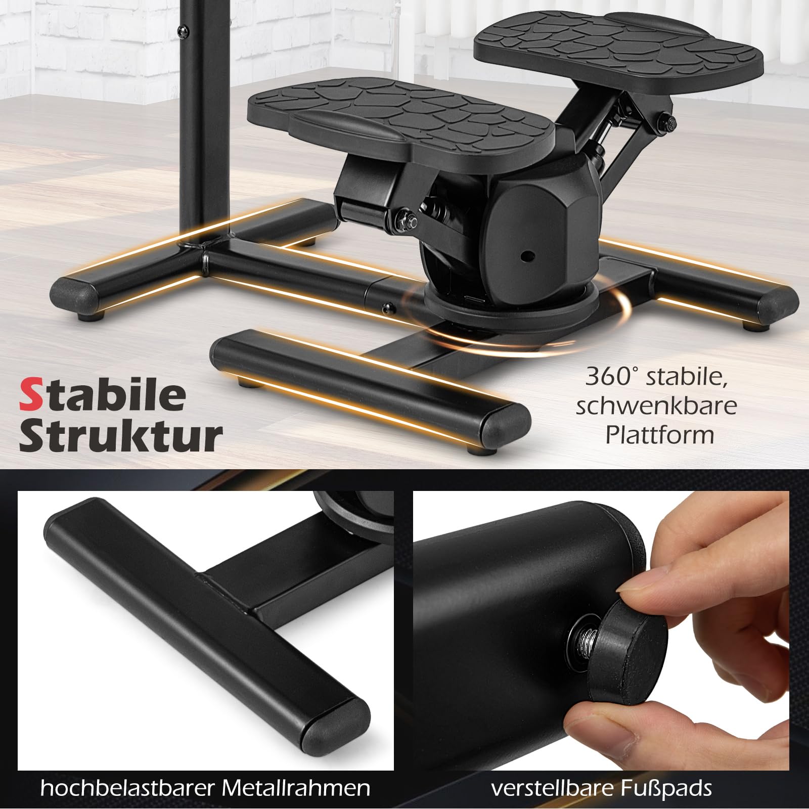 COSTWAY Stepper z kierownicą, stepper fitness z regulowanym rezystorem i wyświetlaczem LCD, wspinaczka schodowa z uchwytem o regulowanej wysokości, do domu, biura, na siłownię