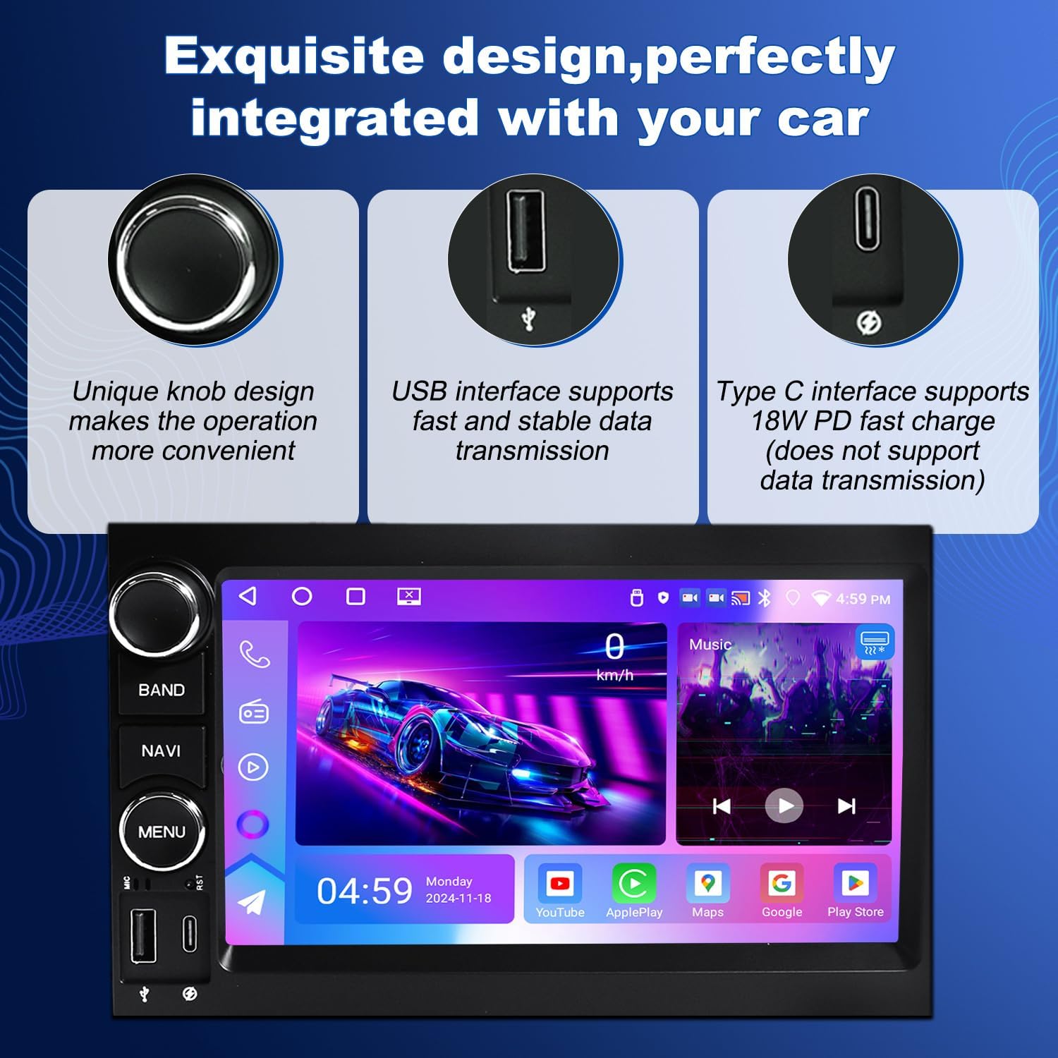 Car Radio for Ford F150 F250 F350,Wireless Carplay Android Auto Head Stereo with GPS Navigation,7 Inch Android 13.0 Touch Screen with 5G WiFi AM/FM/RDS/AHD Backup Camera/Type-C Fast Charging(4G+64G)