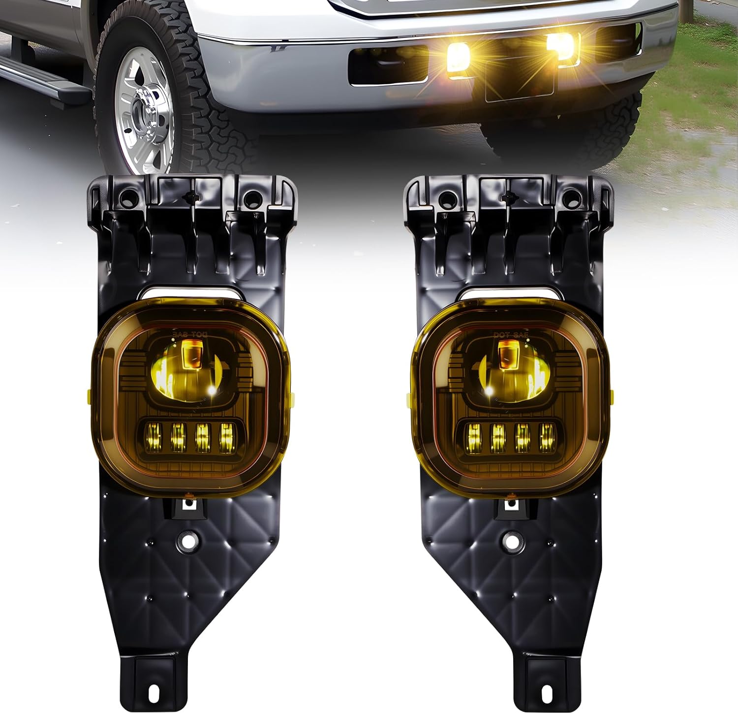 LED Fog Lights Assembly For 2005 2006 2007 F250 F350 F450 F550 super duty & 2005 Excursion, Driving Fog Lamp With Yellow Lens